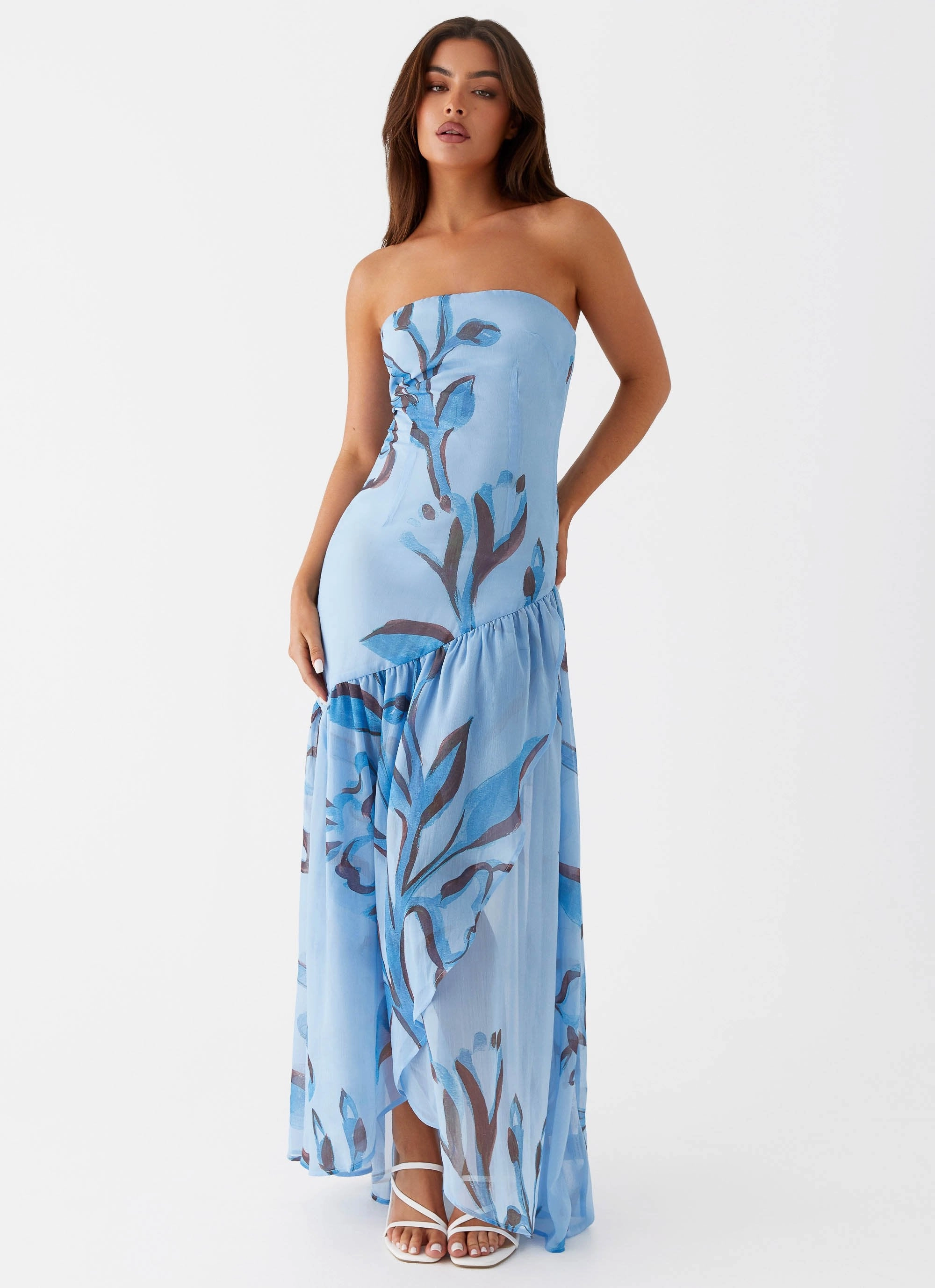 Rooftop-Event Solaris Strapless Maxi Dress - Blue Floral