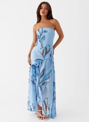 Rooftop-Event Solaris Strapless Maxi Dress - Blue Floral