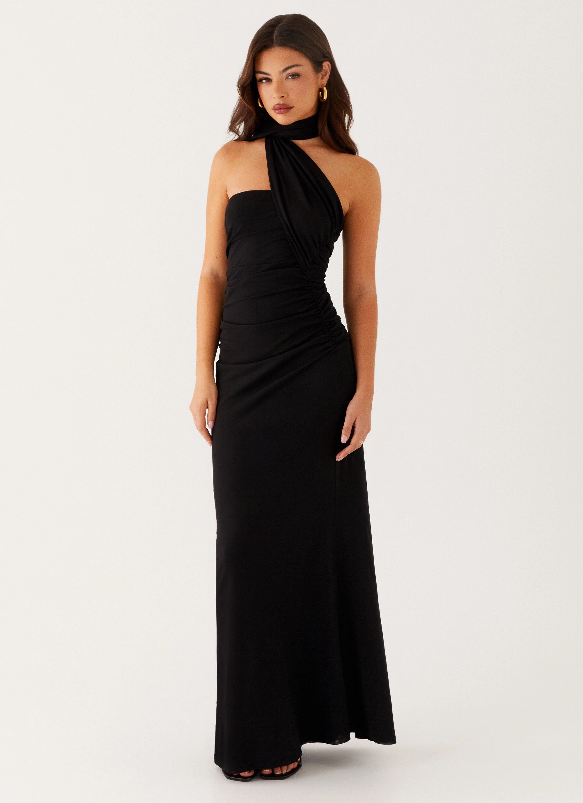 Songbird Maxi Dress - Black Zip Closure Pastel-Tone