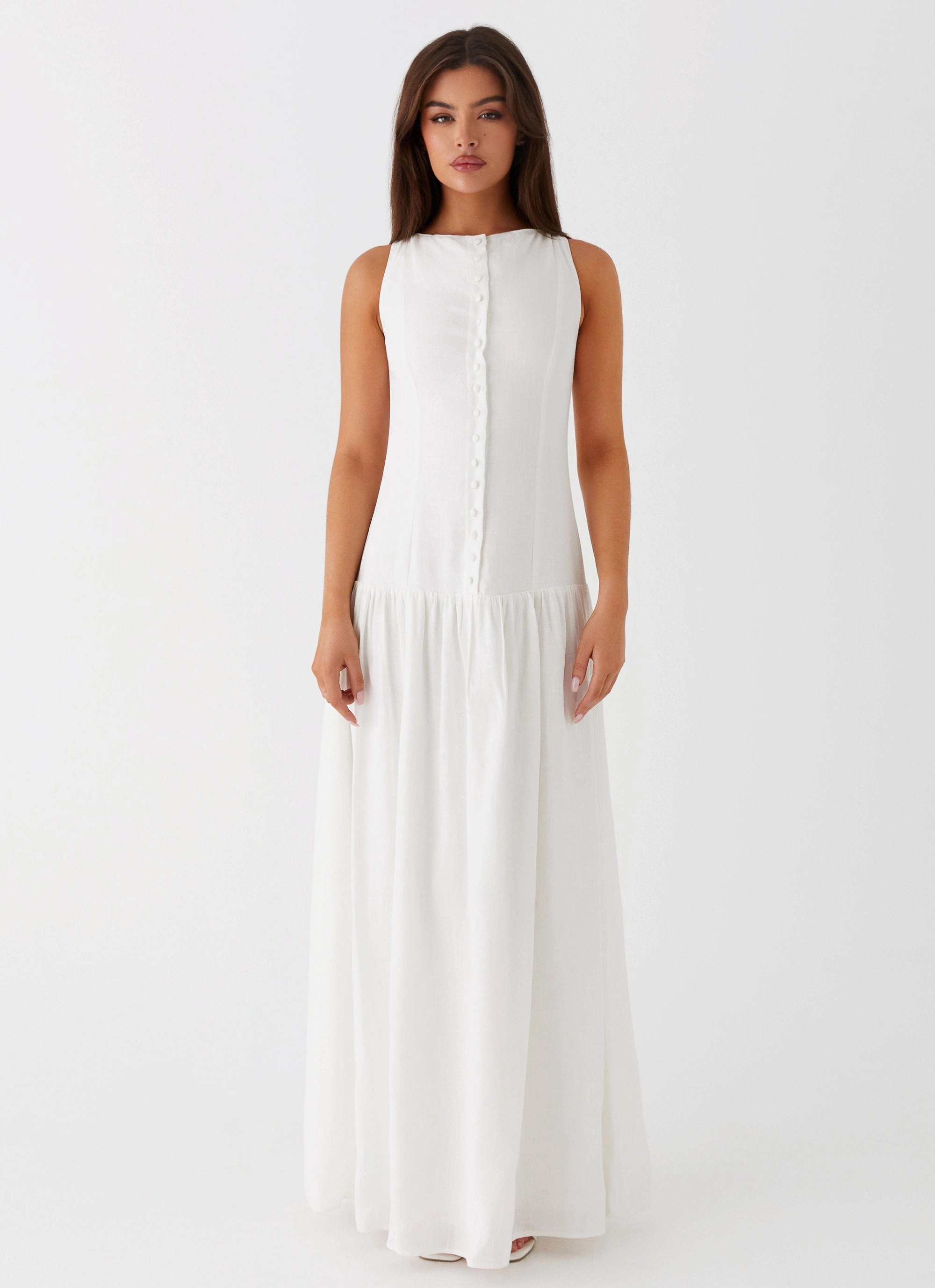 Meggie Linen Maxi Dress - White Dreamy Texture Casual Layers