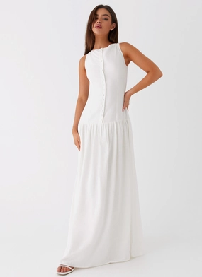 Calm Mood Meggie Linen Maxi Dress - White