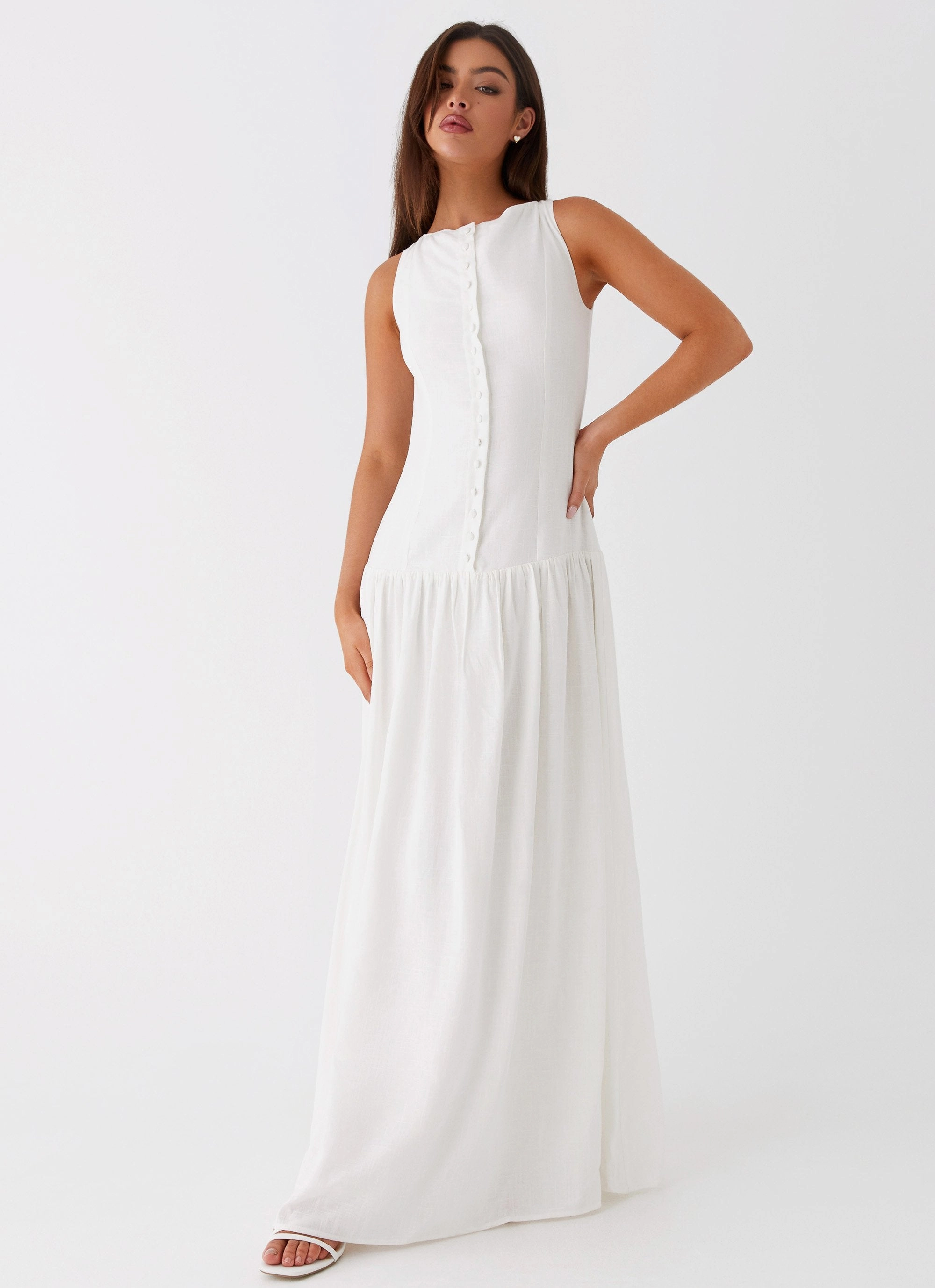 Calm Mood Meggie Linen Maxi Dress - White