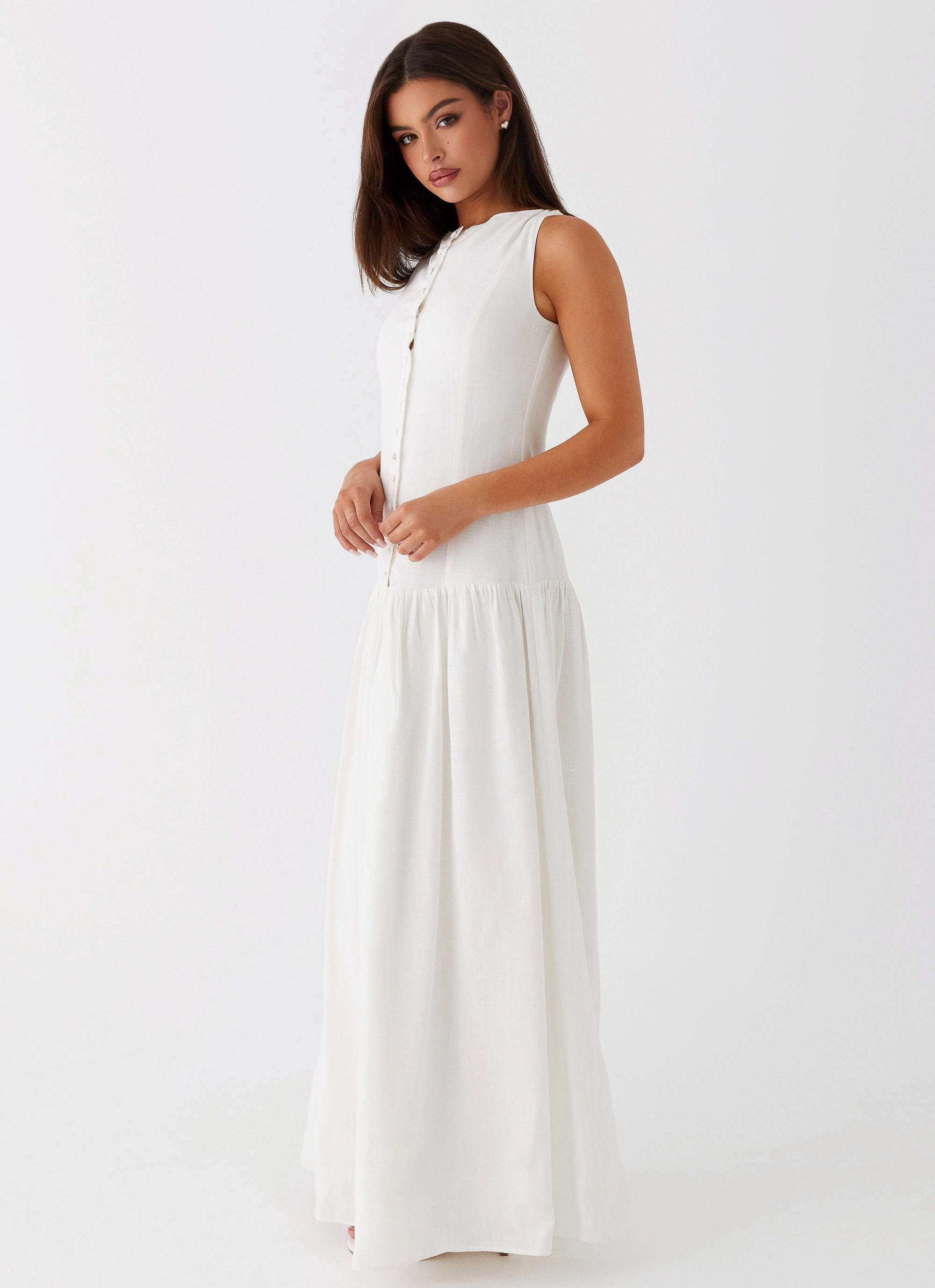 Meggie Linen Maxi Dress - White Glam Touch Classic A-line design