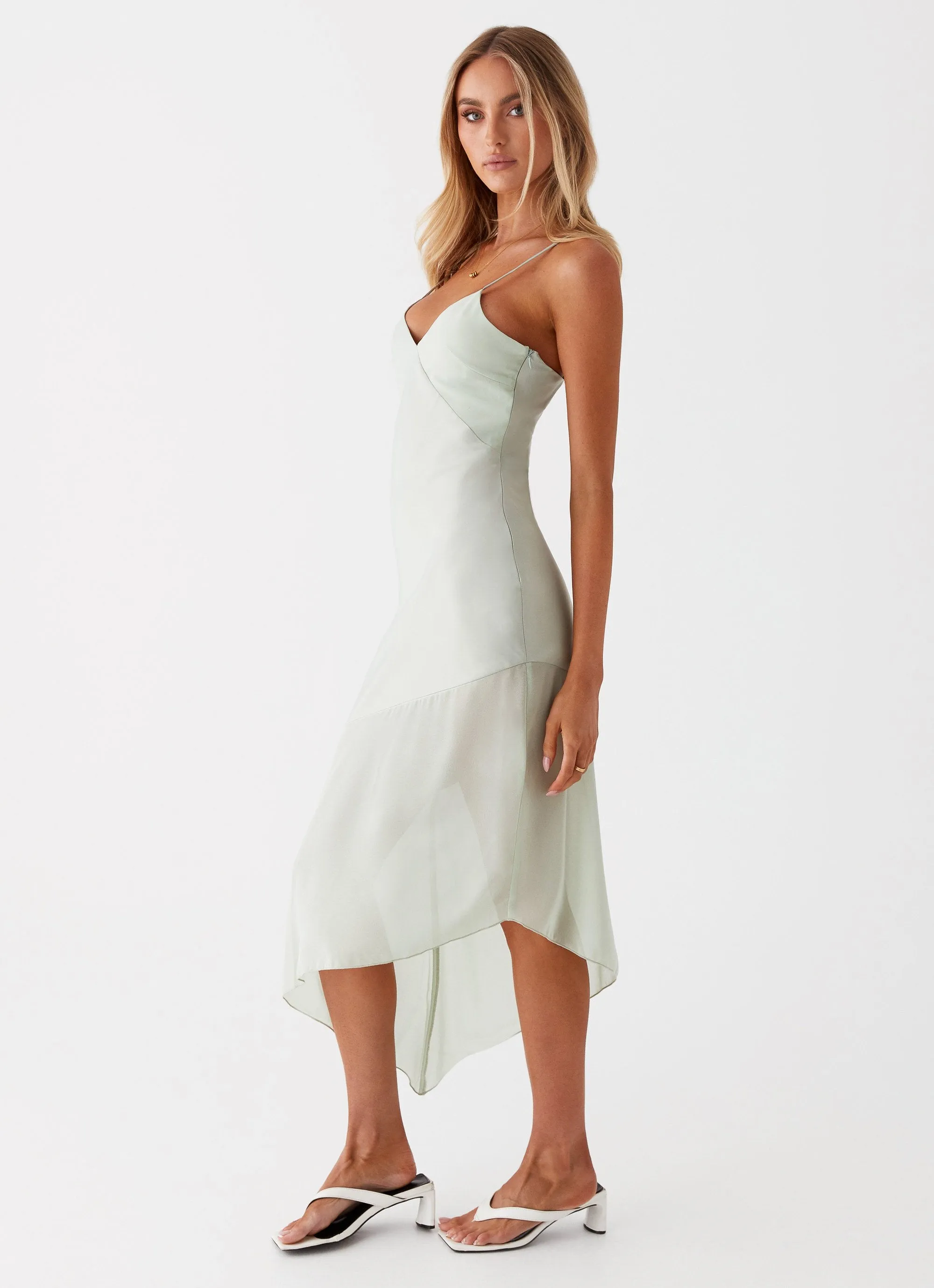 Leia Midi Dress - Sage Easy Draping Layered Fit