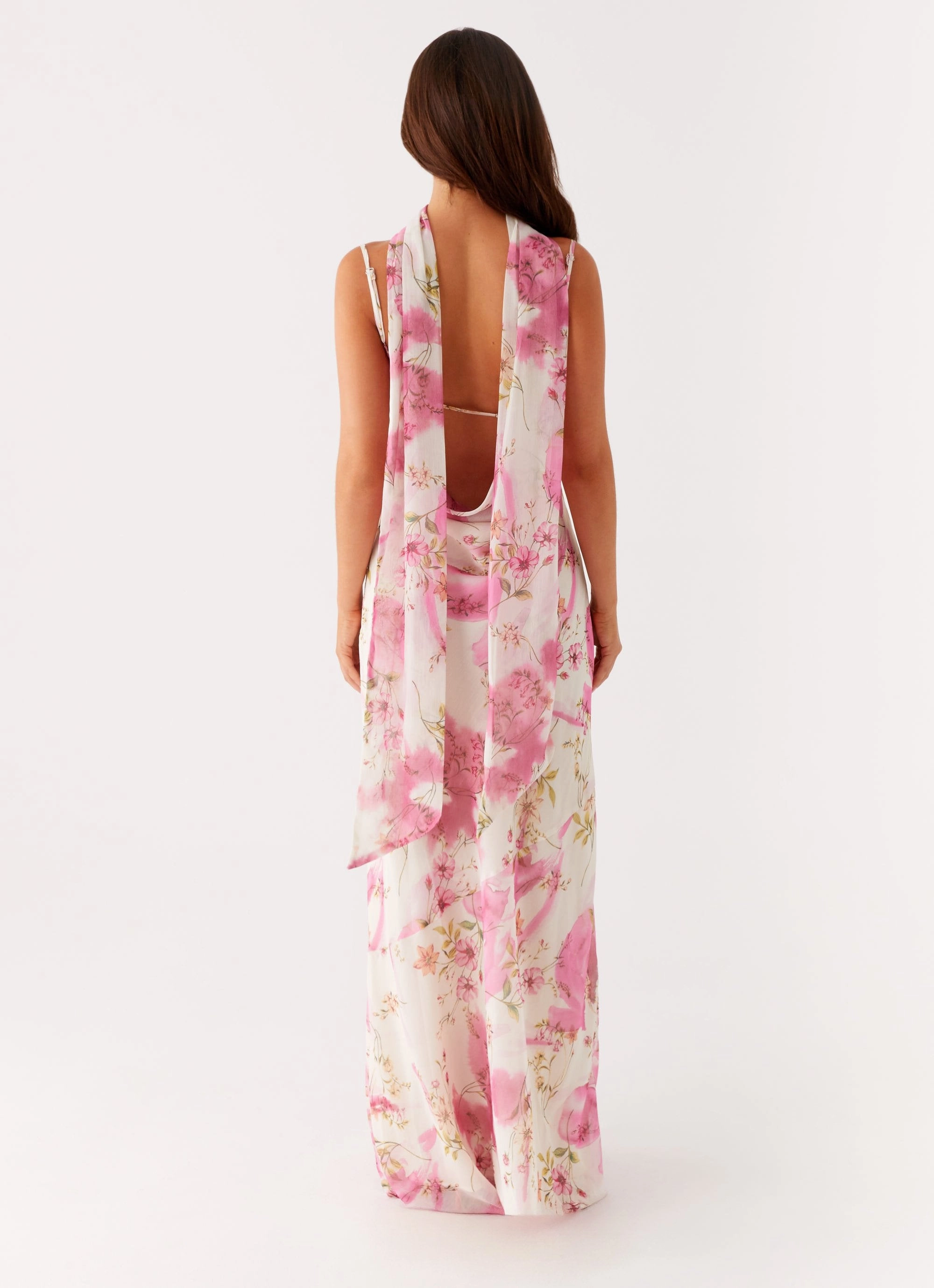 Spencer Maxi Dress - Ivory Floral Print Trendy Piece Cool Draping