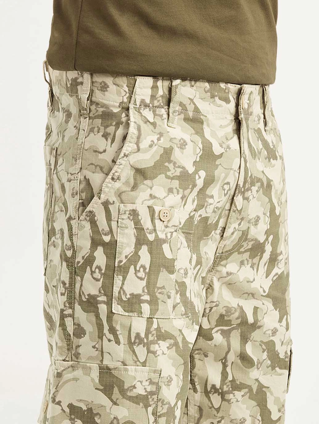 Men's Beige Loose Fit Cargo Trousers Quick Pack Rubberized Hem