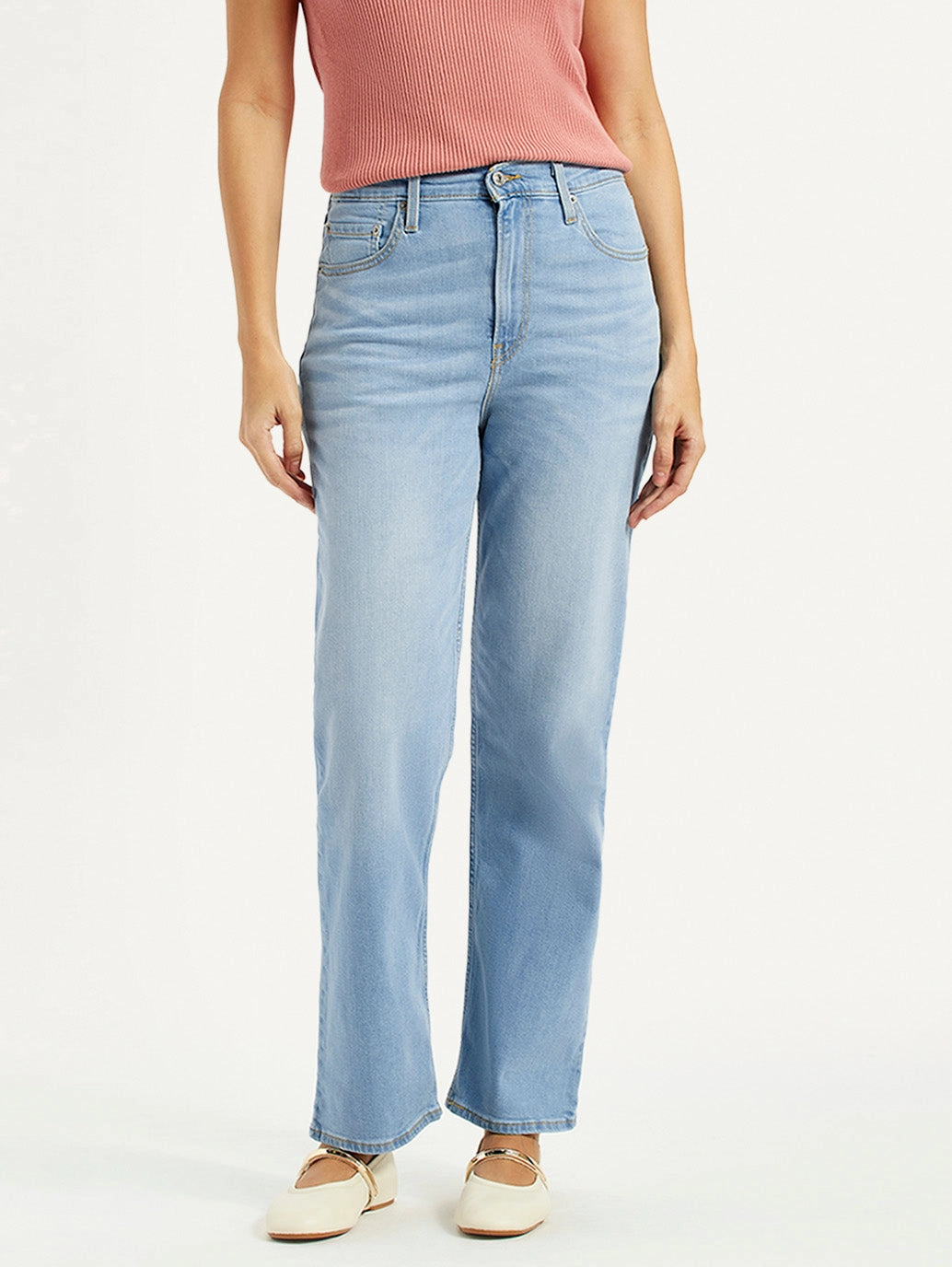 Durable Streetwear Fan Premium Modern Casual Women's Blue Ribcage Straight Fit High Rise Jeans