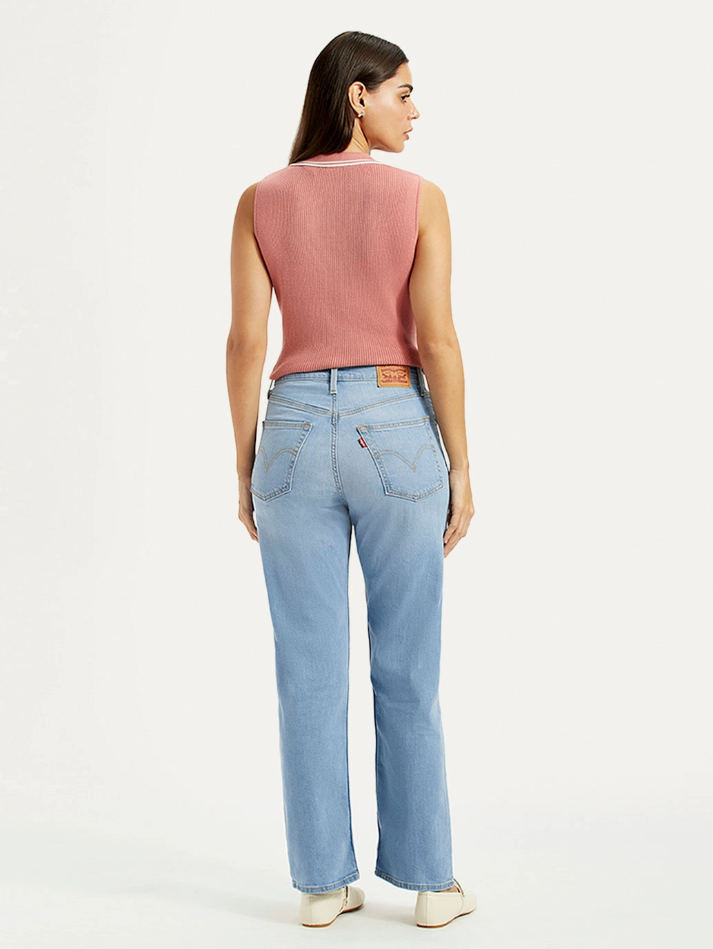 Women's Blue Ribcage Straight Fit High Rise Jeans Sunny Vibes Rainy Day Shopping Day