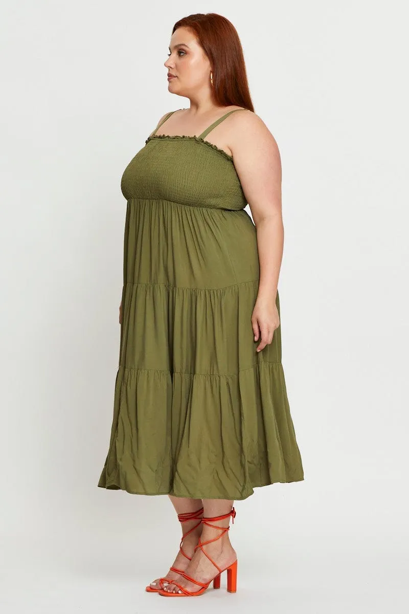 Versatile Touch Perfect Day-to-Night Green Midi Dress Square Neck Sleeveless