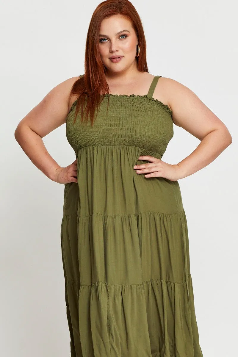 Green Midi Dress Square Neck Sleeveless Garden-Party