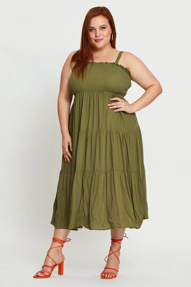Green Midi Dress Square Neck Sleeveless Easy Mood