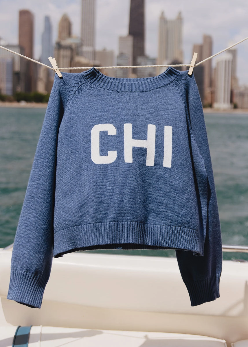 Layered Knit Eco Certified Fabrications Chi Crop Sweater - Blue