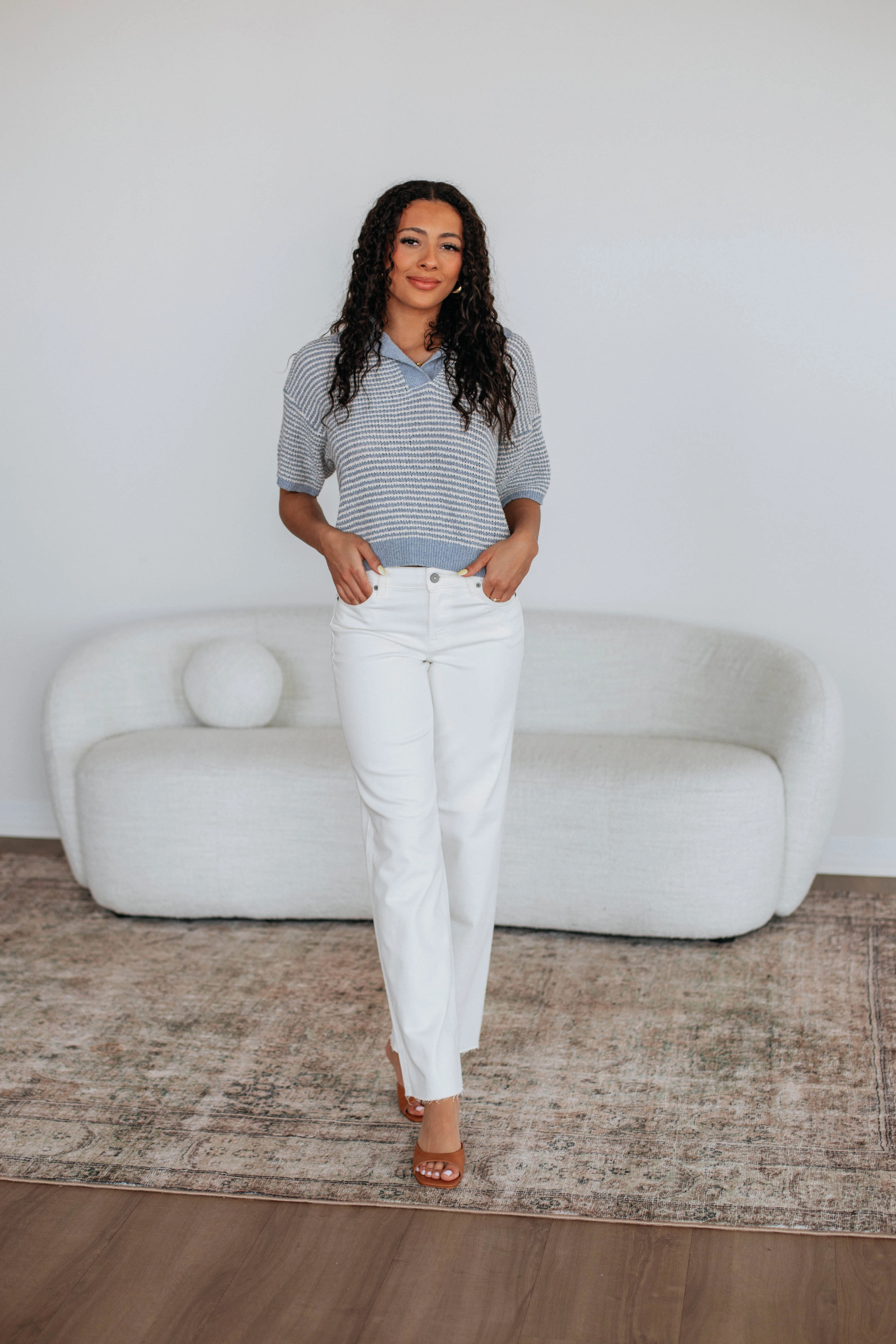 Zeldine Knit Top - Slate Blue Mix Soft Fabric