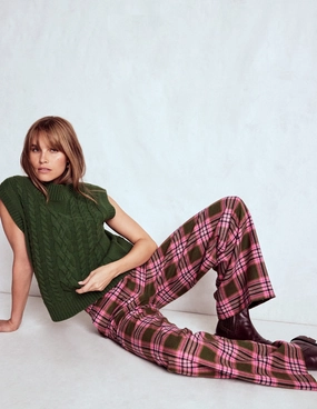 Belgravia Wool Trousers-Olive, Green and Pink Check HighRiseWaistband