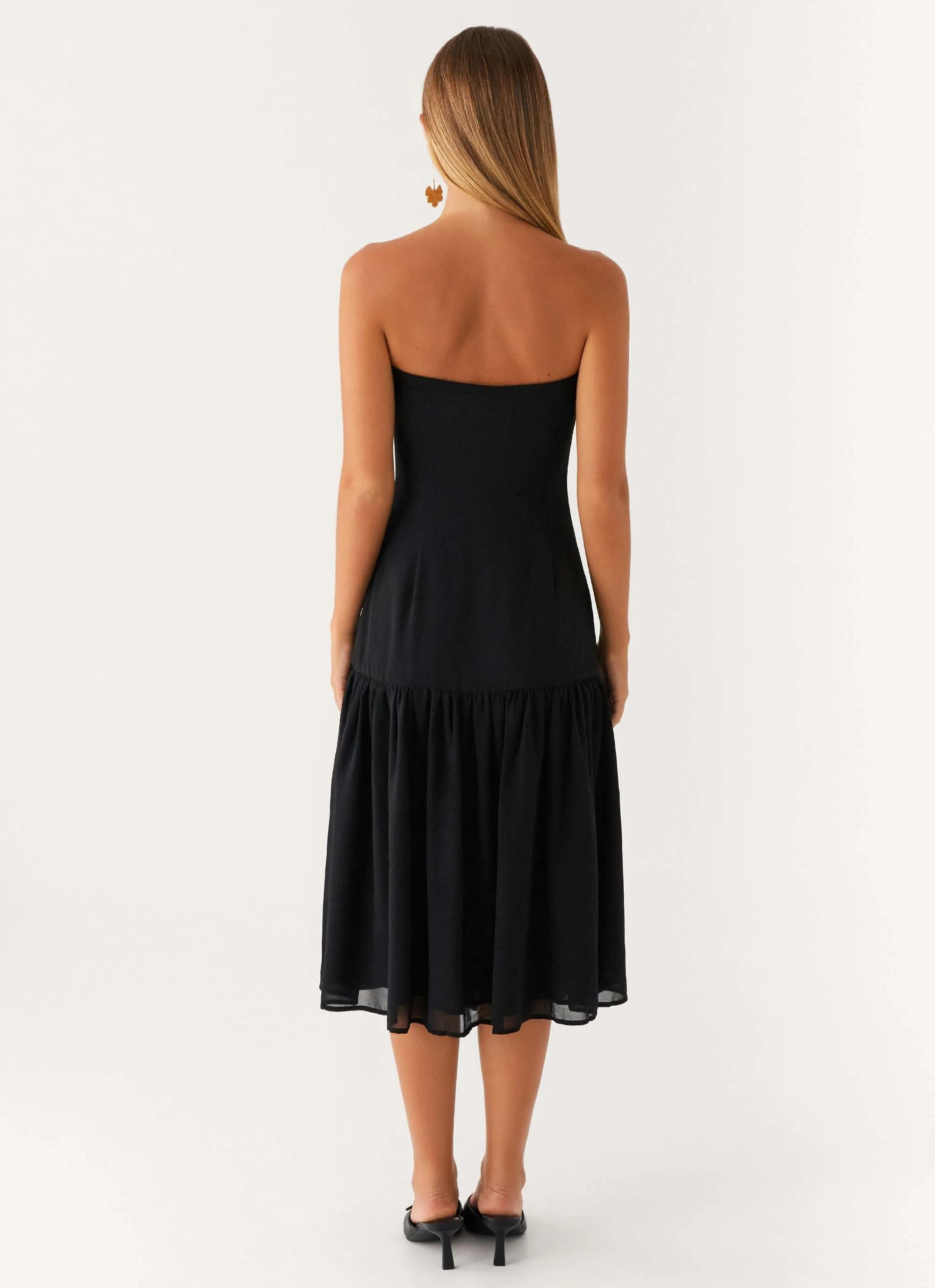 Imagination Strapless Midi Dress - Black ruffle trim One Piece Look