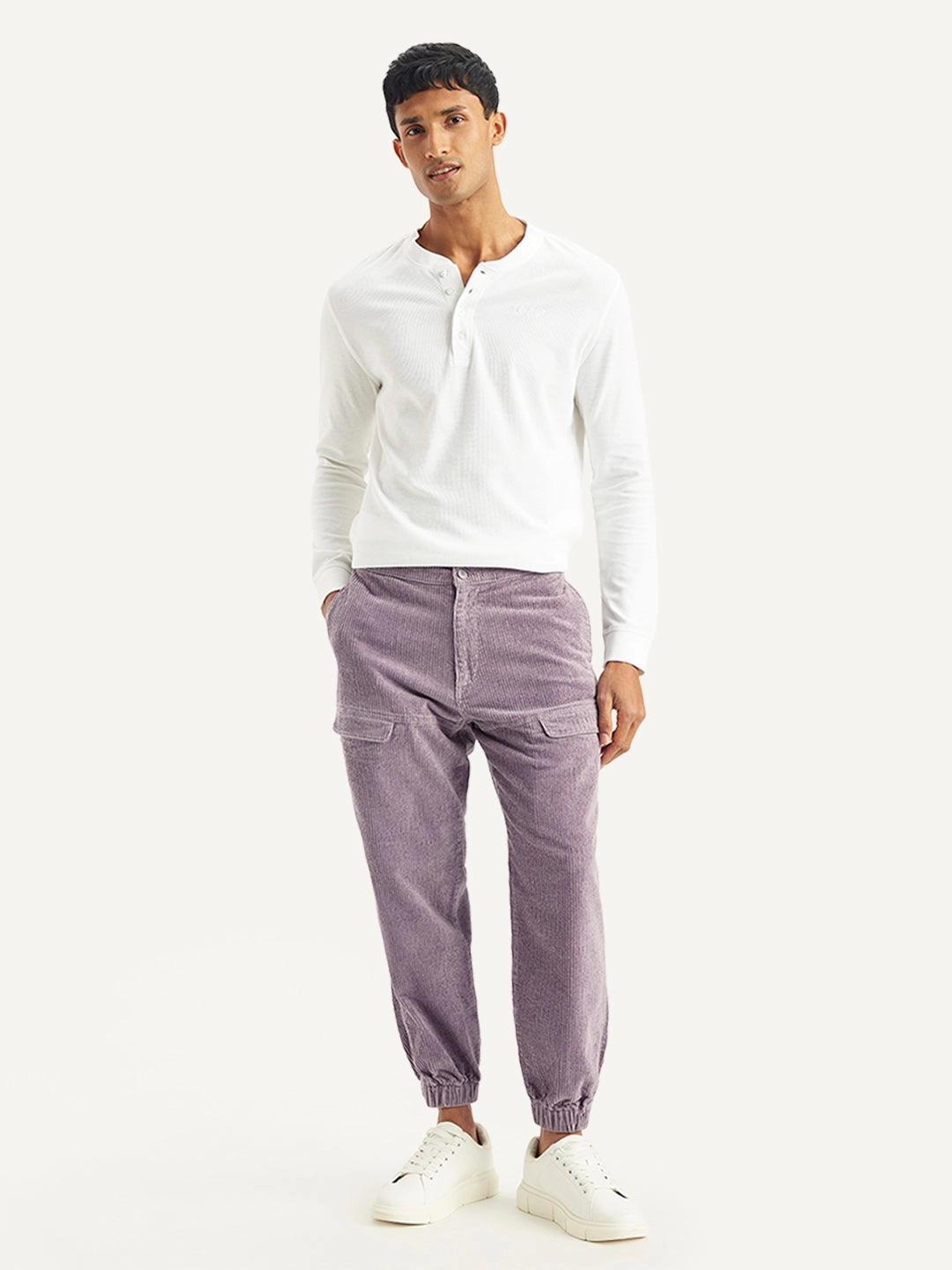 Seamless Technology Men's Purple Regular Fit Trousers