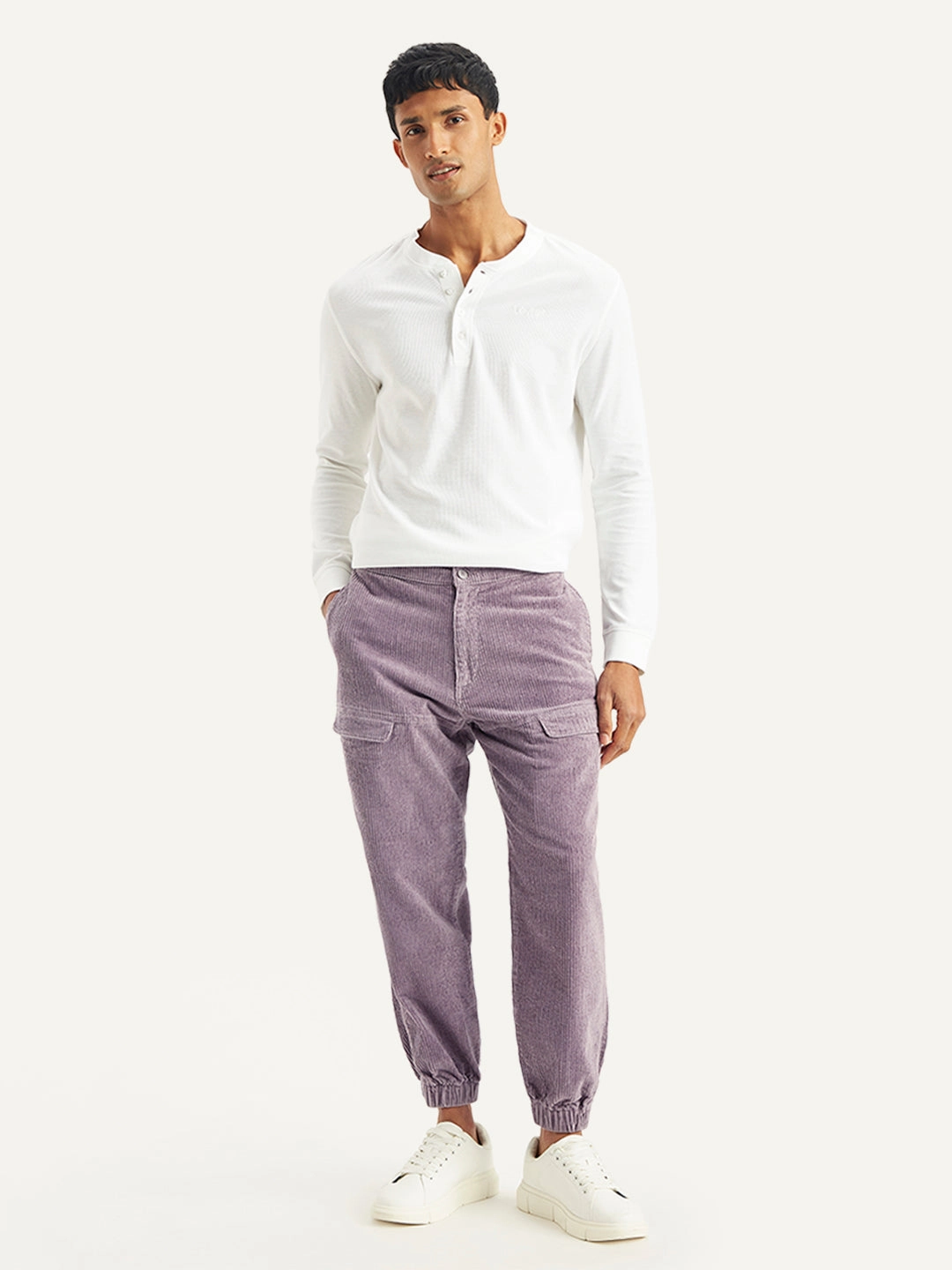 Comfort Control Men's Purple Regular Fit Trousers