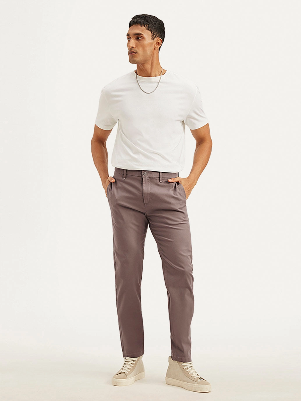 Stretchable Slim Wear Design Men's Mauve Tapered Trousers