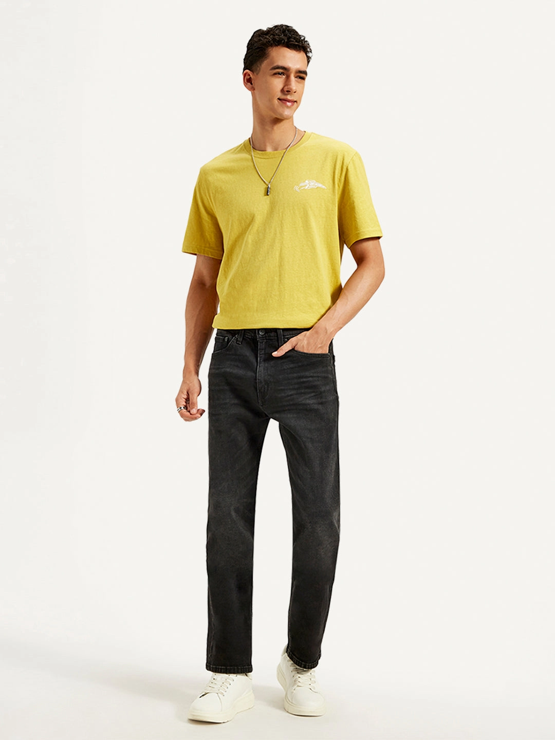 Men's 505 Black Straight Fit Mid Rise Jeans Daily Wear Breathable Classic Neutral Daily Wear