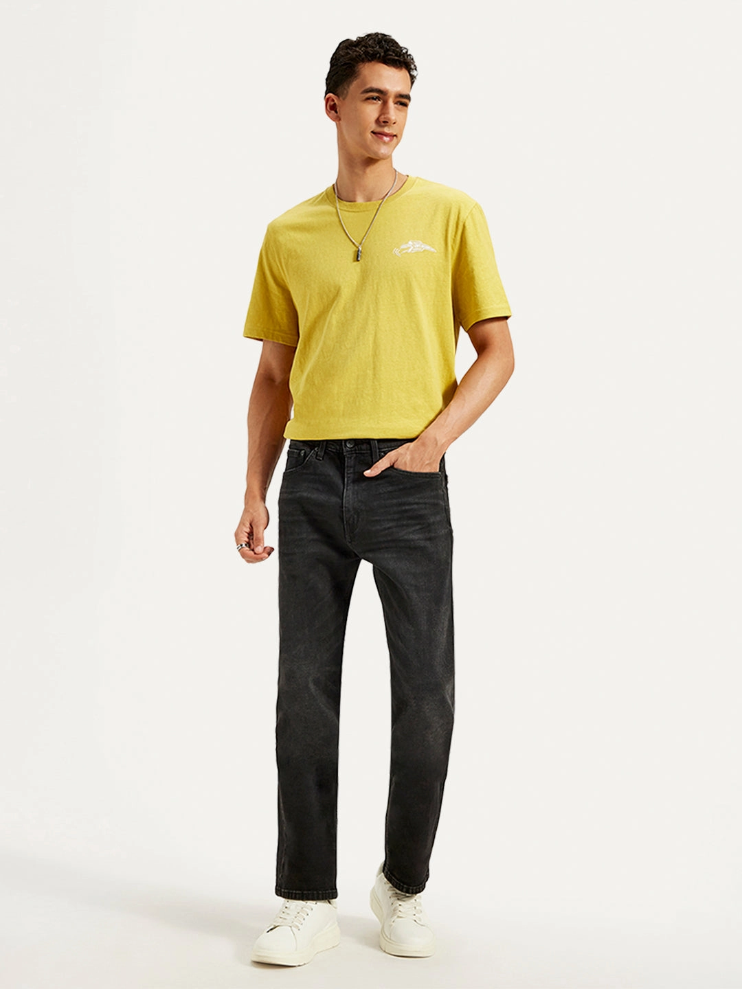 Men's 505 Black Straight Fit Mid Rise Jeans Everyday Look Casual Fit