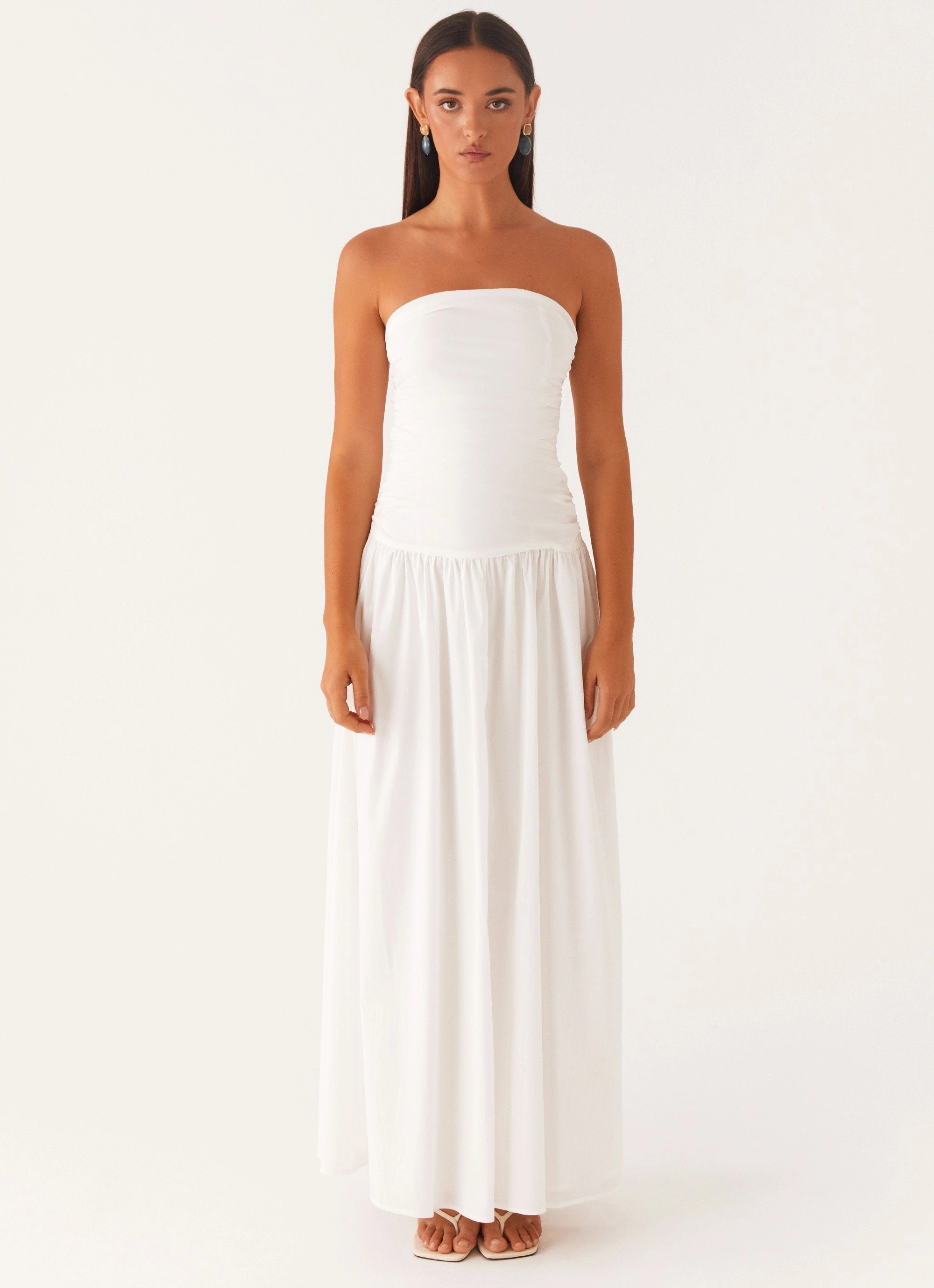 Relaxed Waistband Compact Fit Carmel Maxi Dress - White