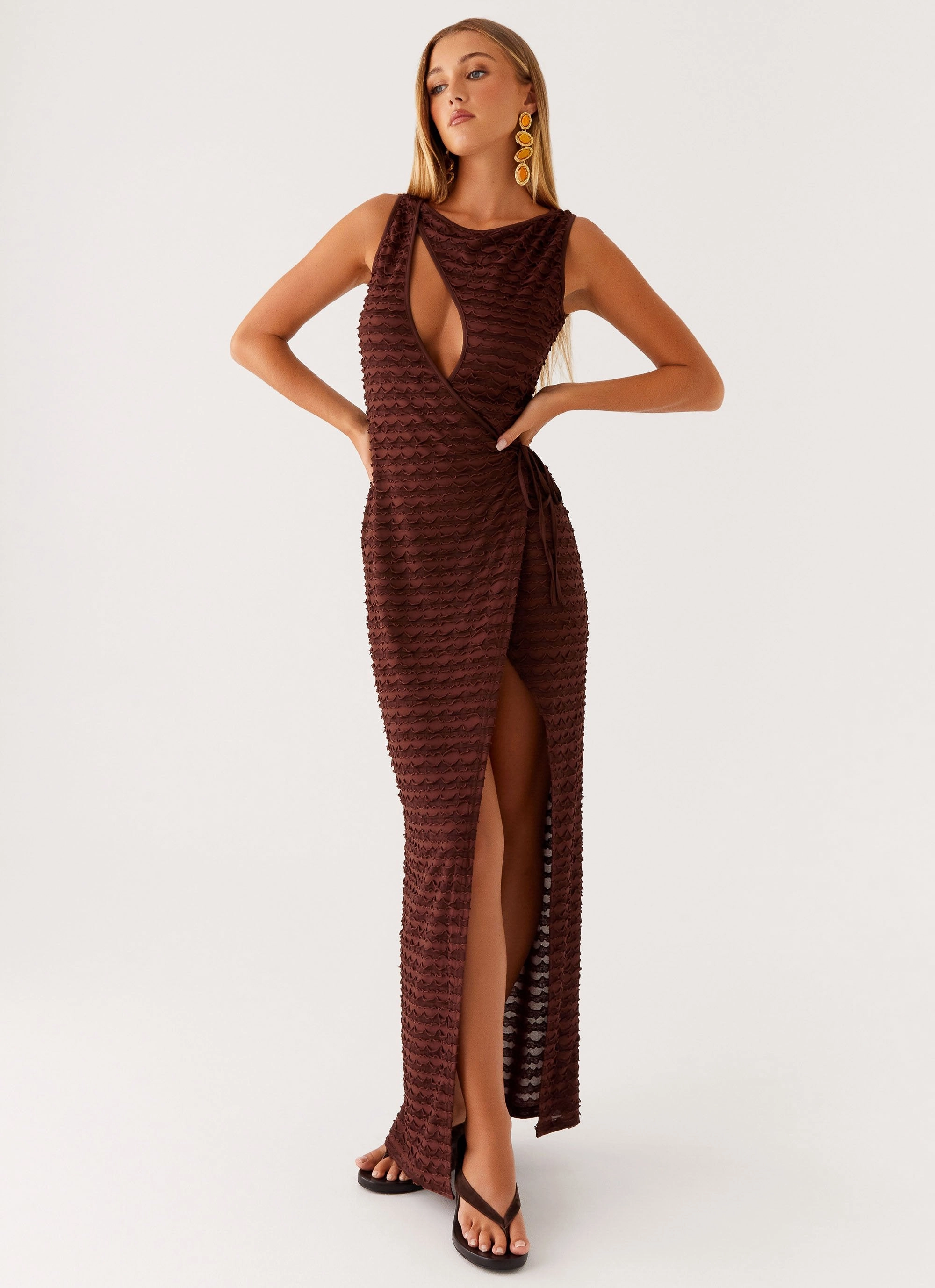 Stylish Appeal Seamless-Look Sterling Wrap Maxi Dress - Chocolate