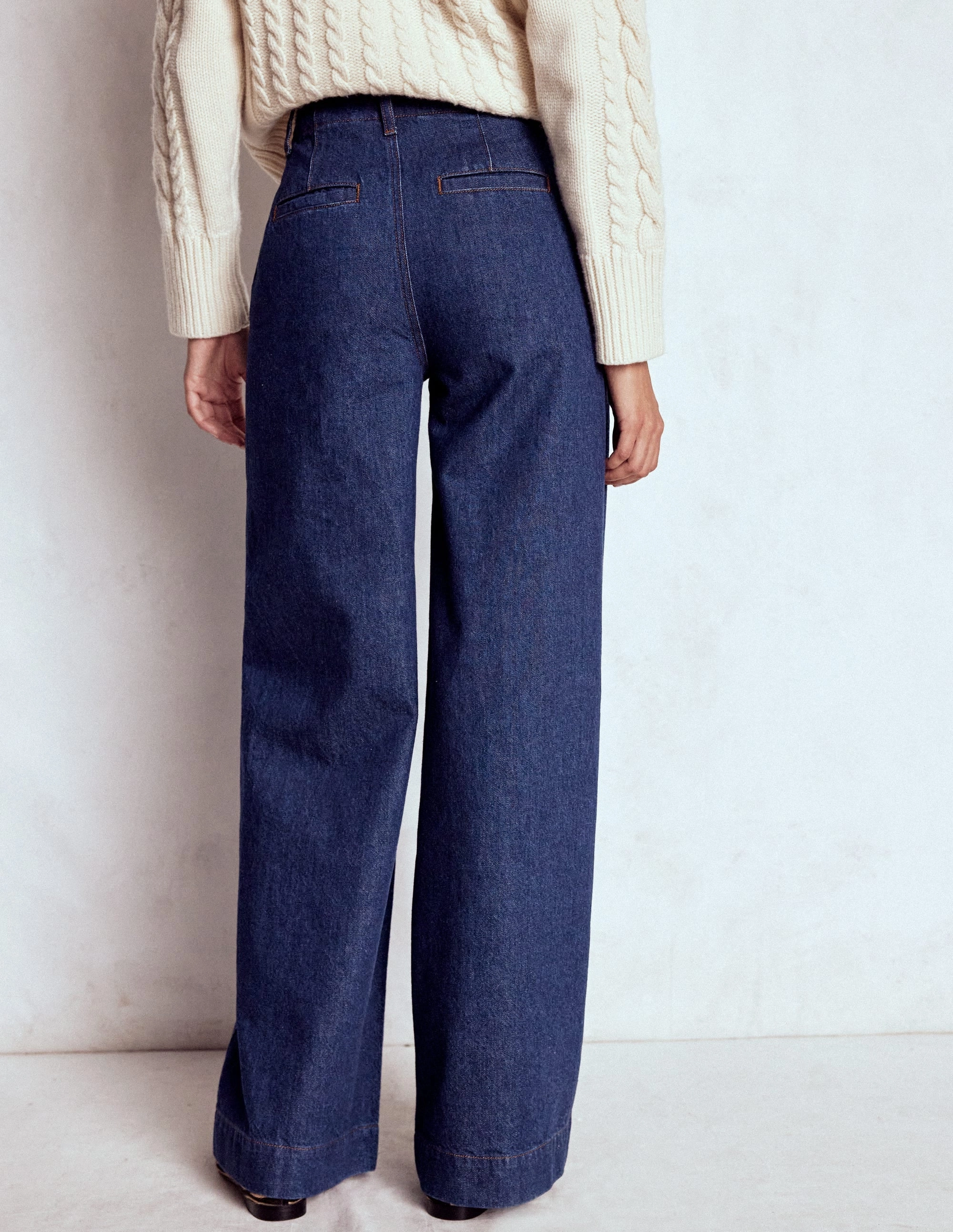Comfort Control Stitch Detail Wide Leg Jeans-Indigo