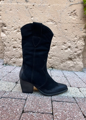 Eric Michael Nashville Suede Western Cowboy Boot Deep Black