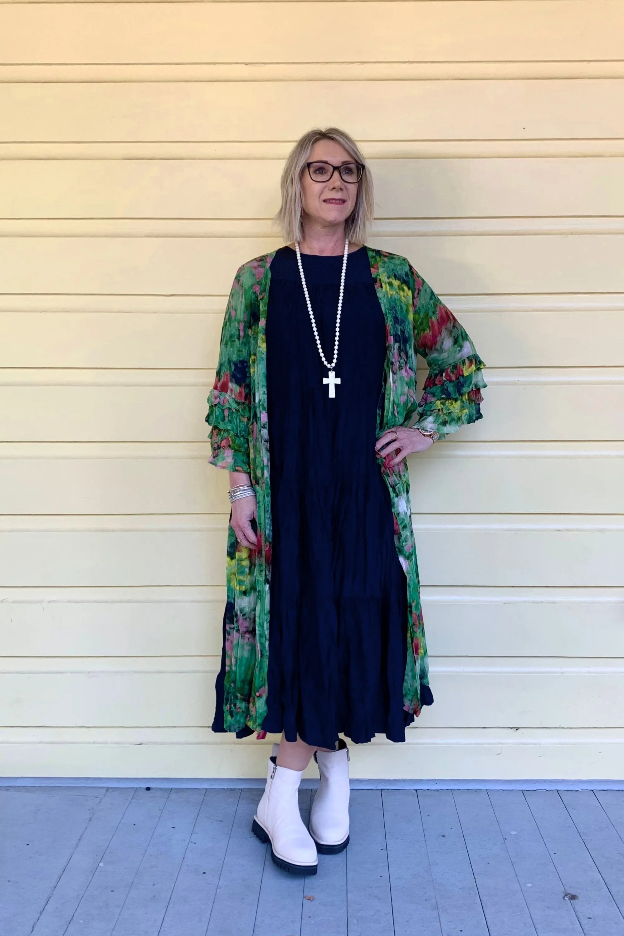 ElasticizedWaistbandSystem Niovara - 1084-033 Impressionist Ruffle Kimono