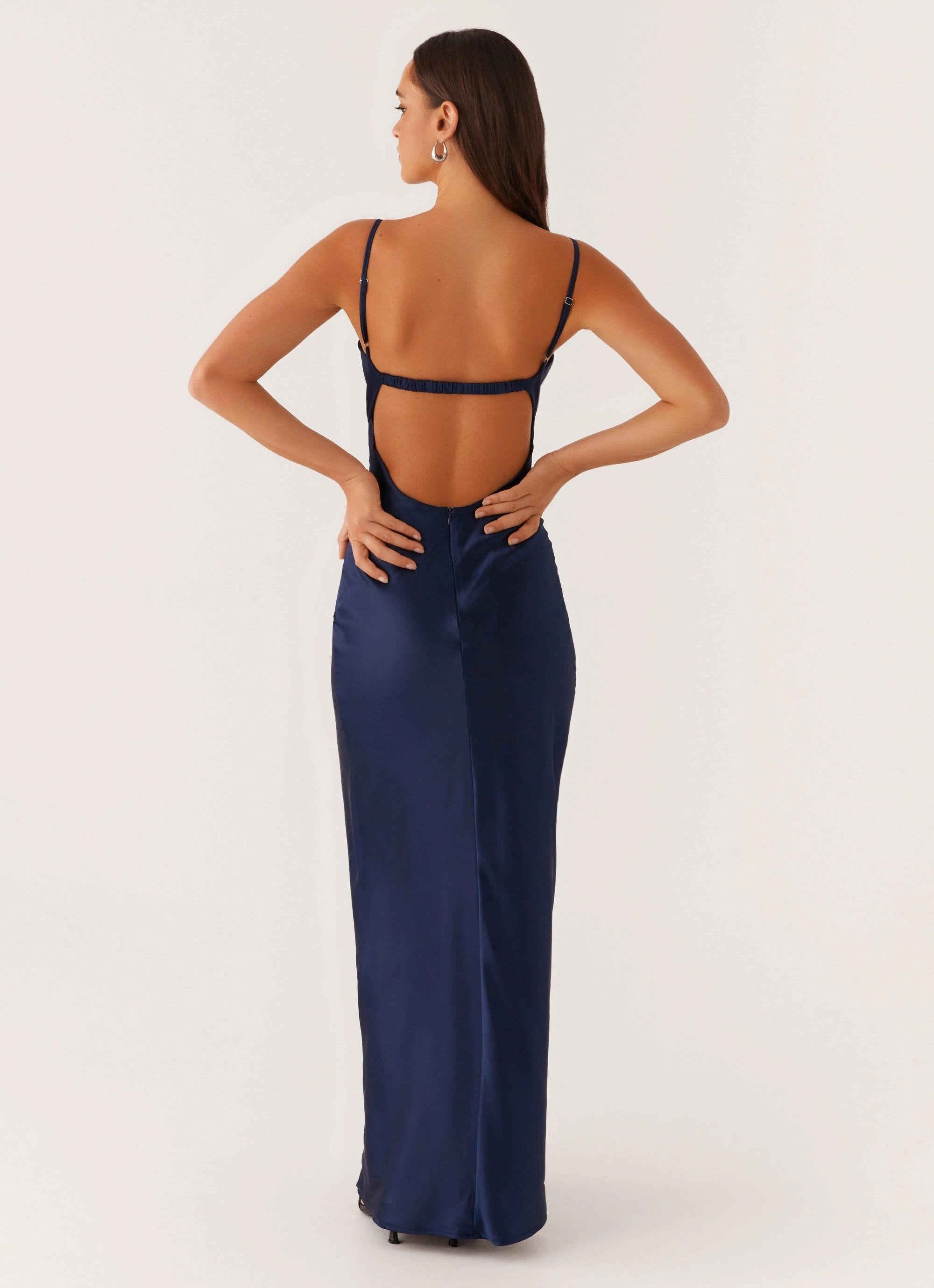 Stormie Satin Maxi Dress - Navy Sleek Motion Vibrant Waist Fit