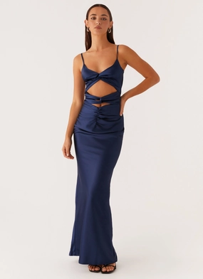 Stormie Satin Maxi Dress - Navy Fall Inspired Trend Smart
