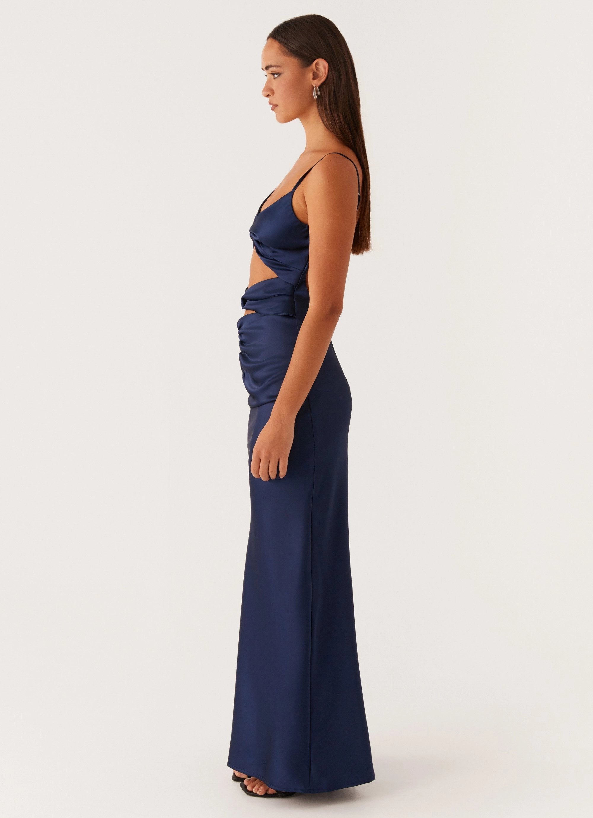 Tonal-Stitching Stormie Satin Maxi Dress - Navy