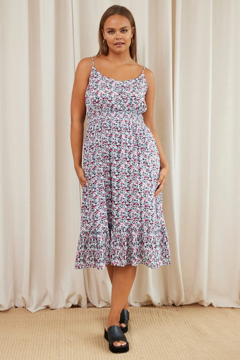 Floral Print Midi Dress V-neck Sleeveless Chic Harmony