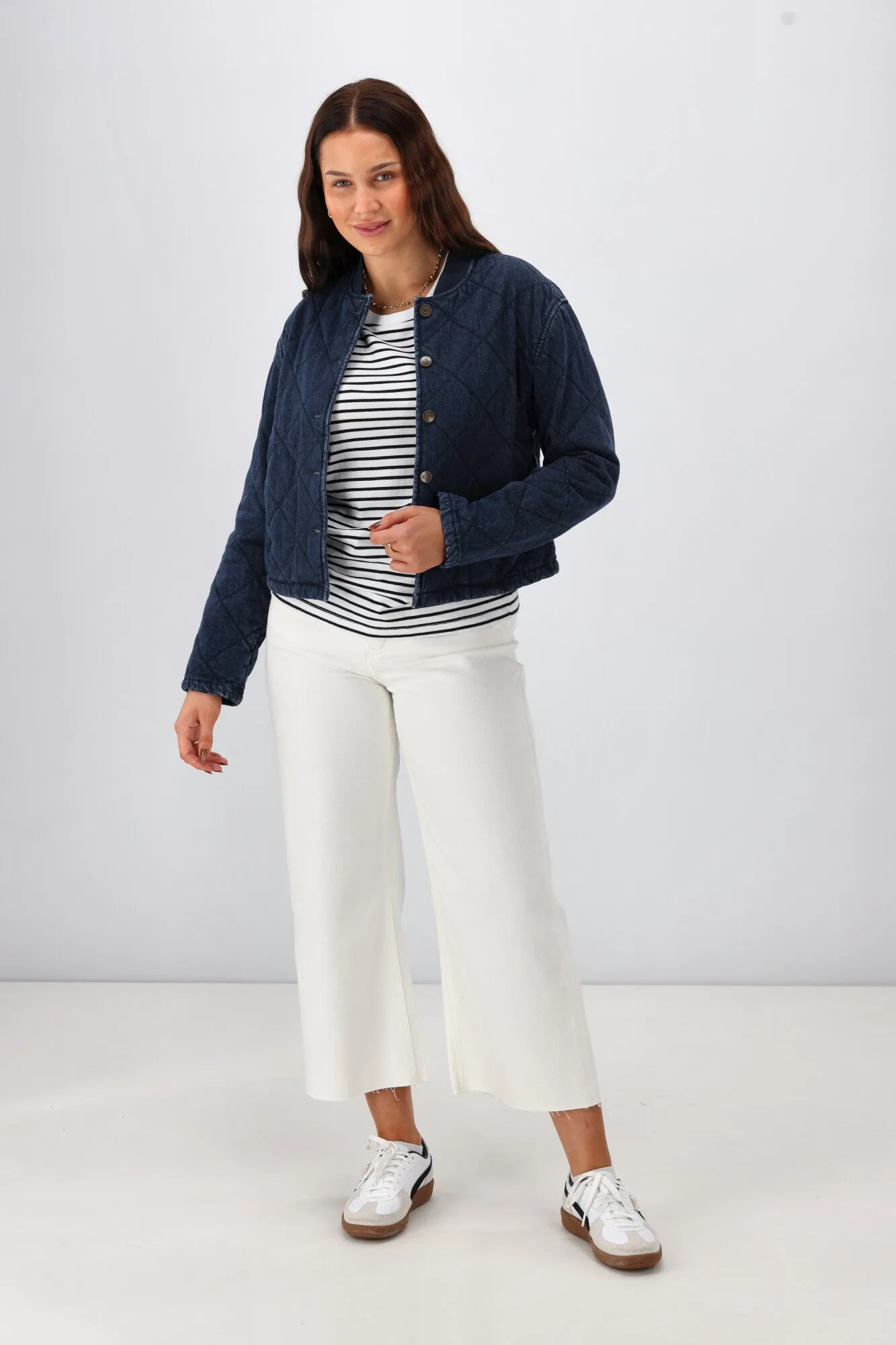 Shine On Label Niko Quilted Denim Bomber Jacket All Year Use Modular Layering Compatibility