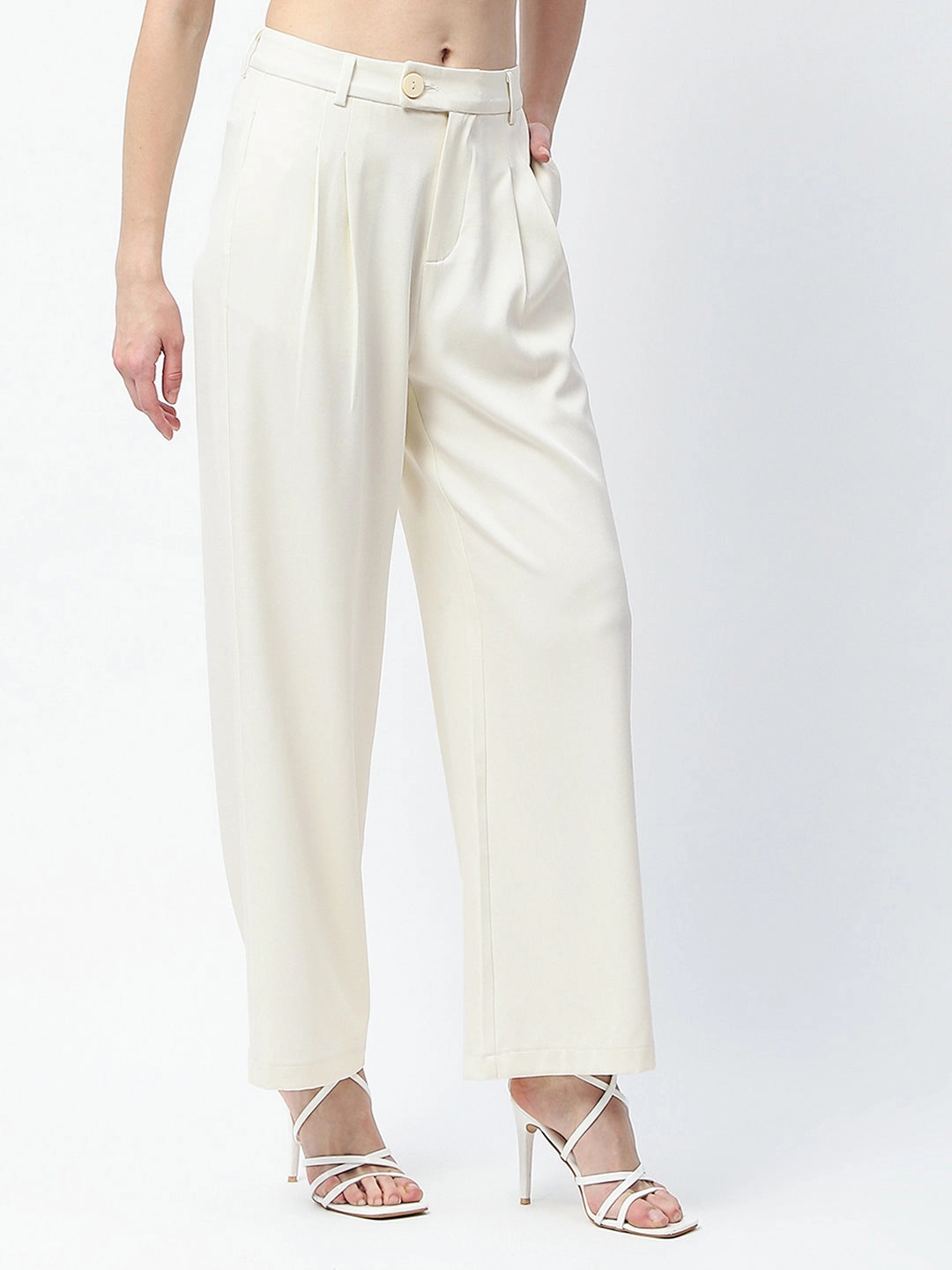 Go Anywhere Comfy Cut Madame Pleat Detailed Off White Gurkha Trousers