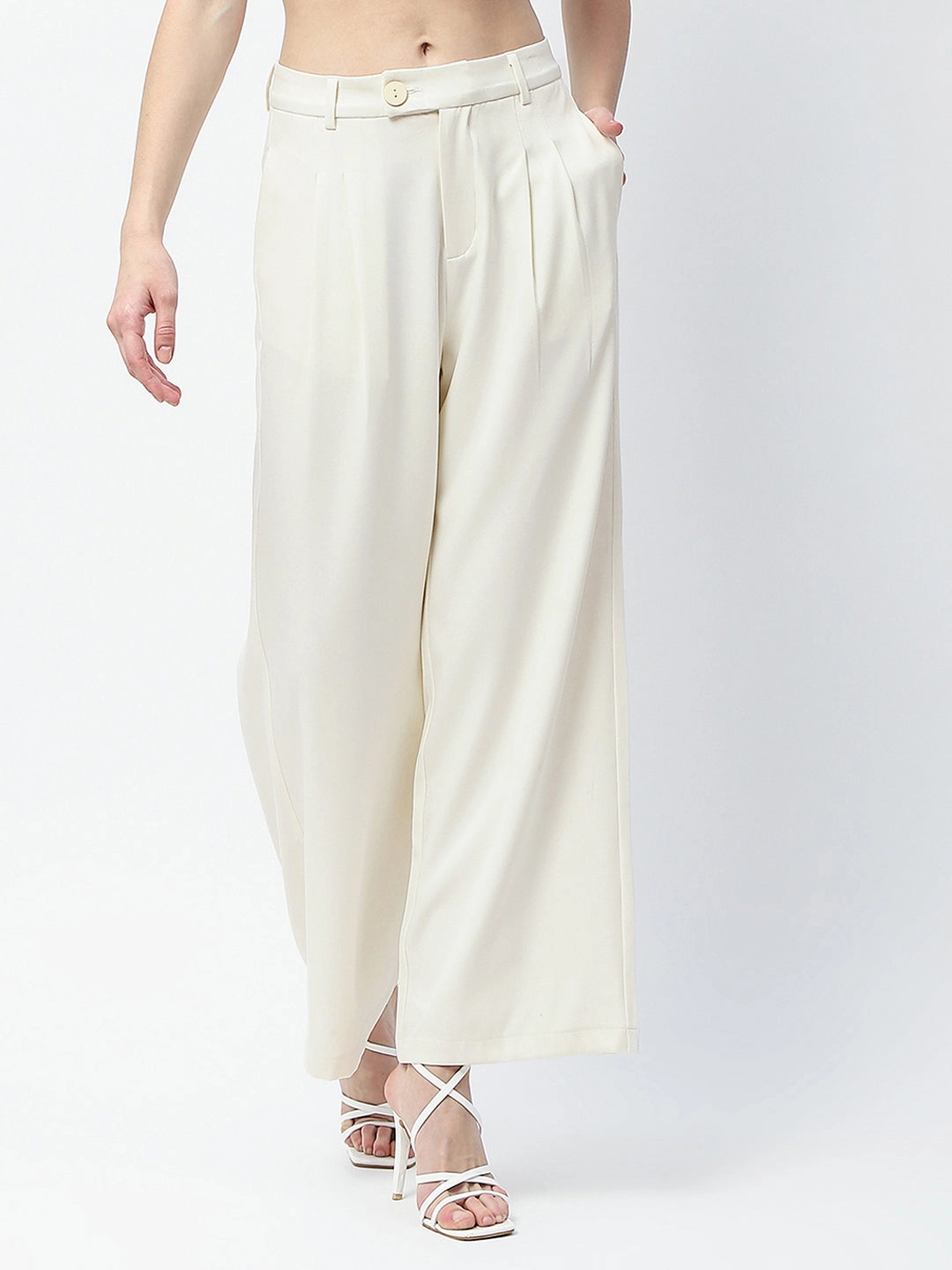 Rugged Fit Simple Utility Madame Pleat Detailed Off White Gurkha Trousers