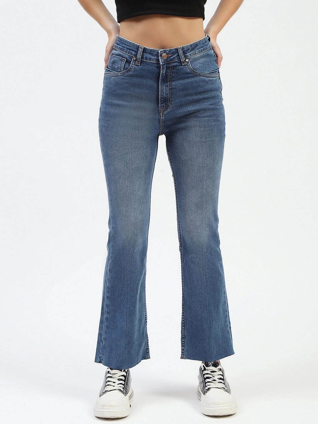Flexible Waist Easy Pairing Madame Blue Flared Jeans