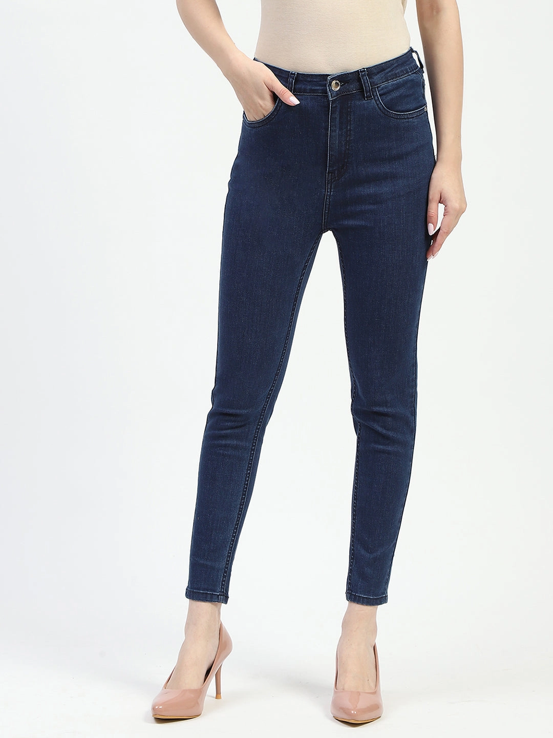 Madame Dark Blue Skinny Fit Cotton Denim Jeans Refined Detail