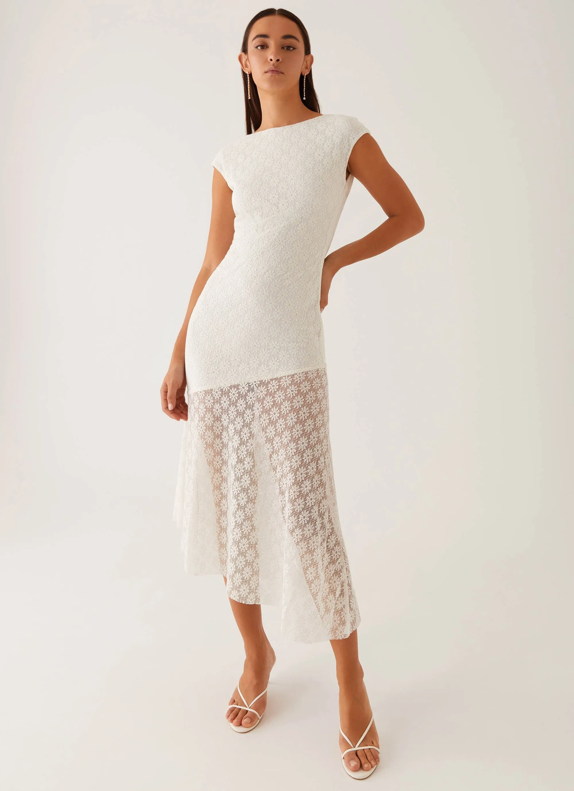 Arielle Open Back Midi Dress - White foldable