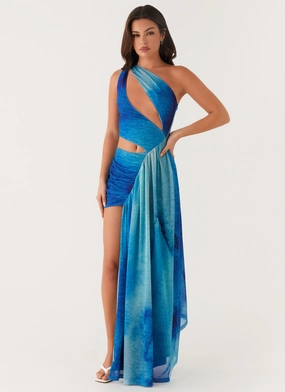 Cool Fabric Fall Mood Blinded Maxi Dress - Blue Tie Dye