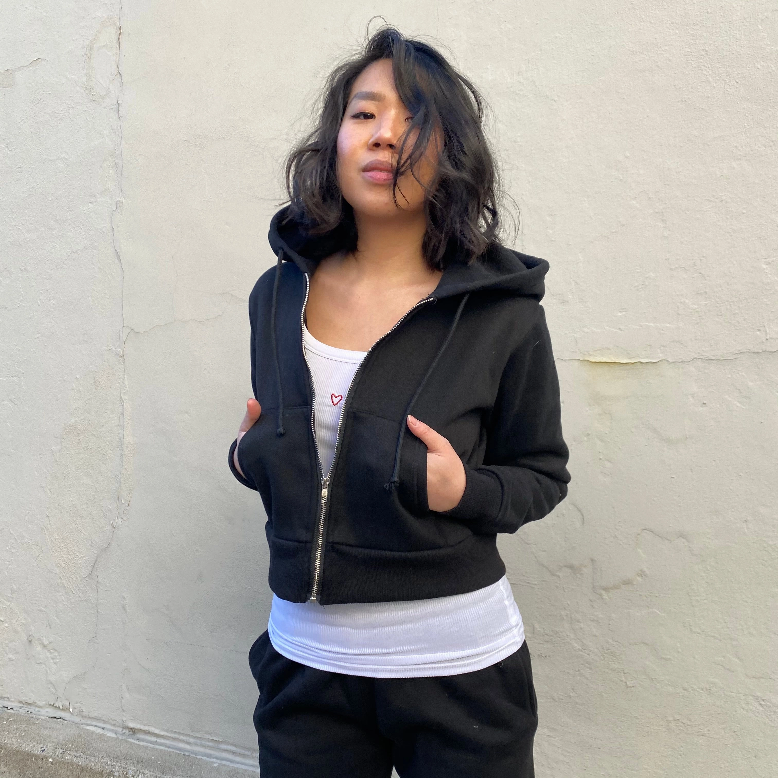 GIRLFRIEND Crop Zip Hoodie Effortless Comfort Fit