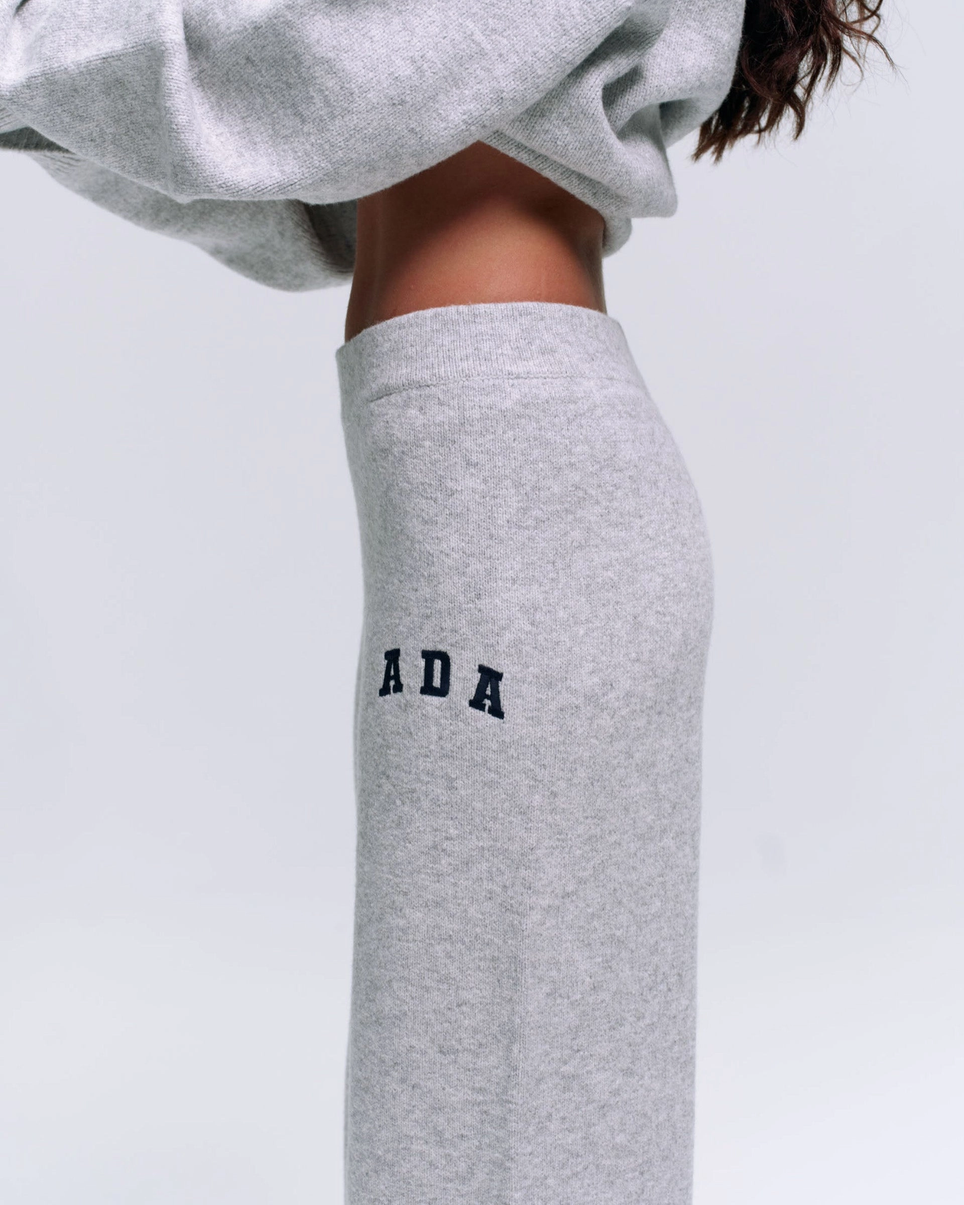 ADA Knit Straight Leg Sweatpants  - Light Grey Melange/Navy Blue Layer Comfort Casual Style