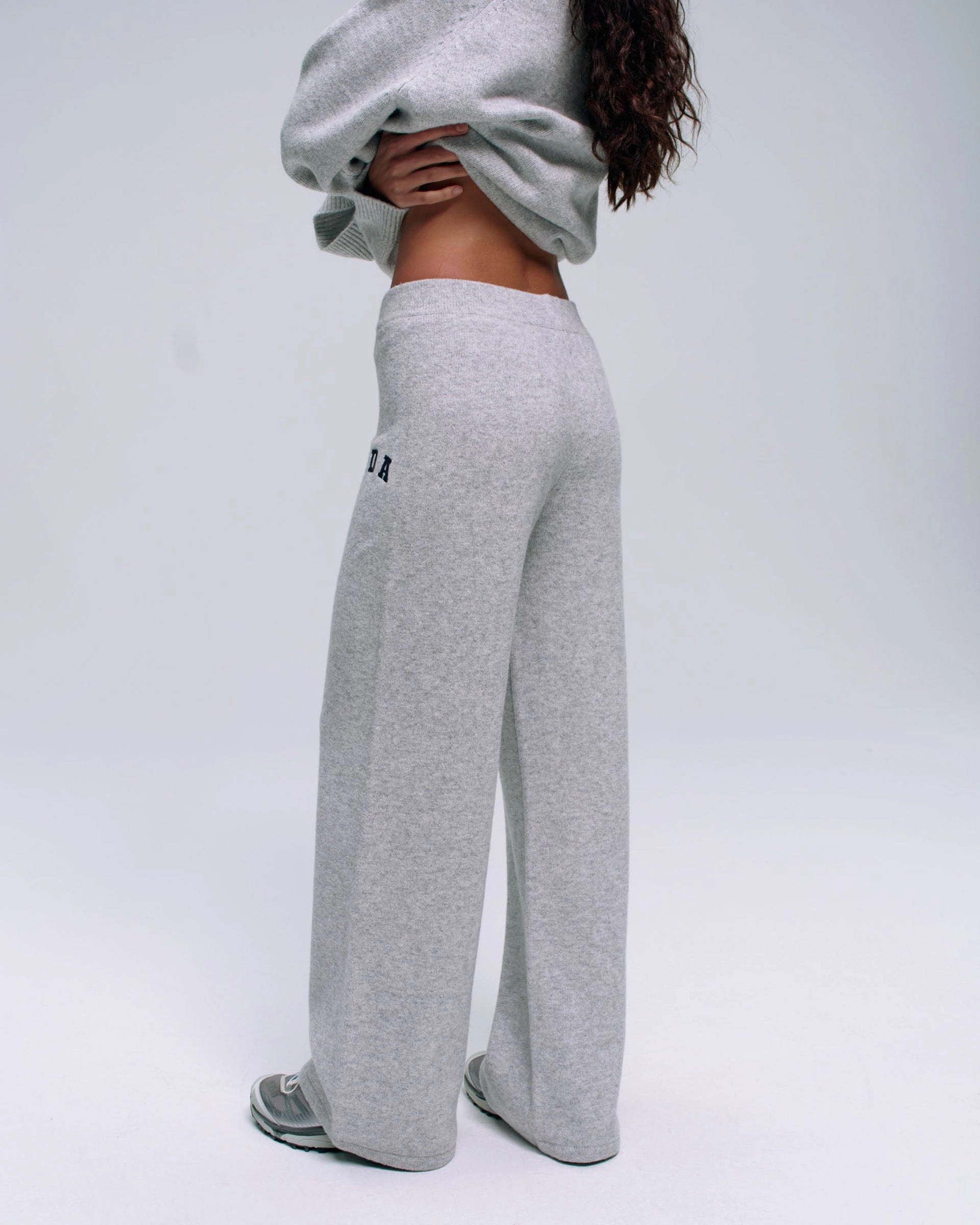 ADA Knit Straight Leg Sweatpants  - Light Grey Melange/Navy Blue Seamless Comfort Fashion Staple
