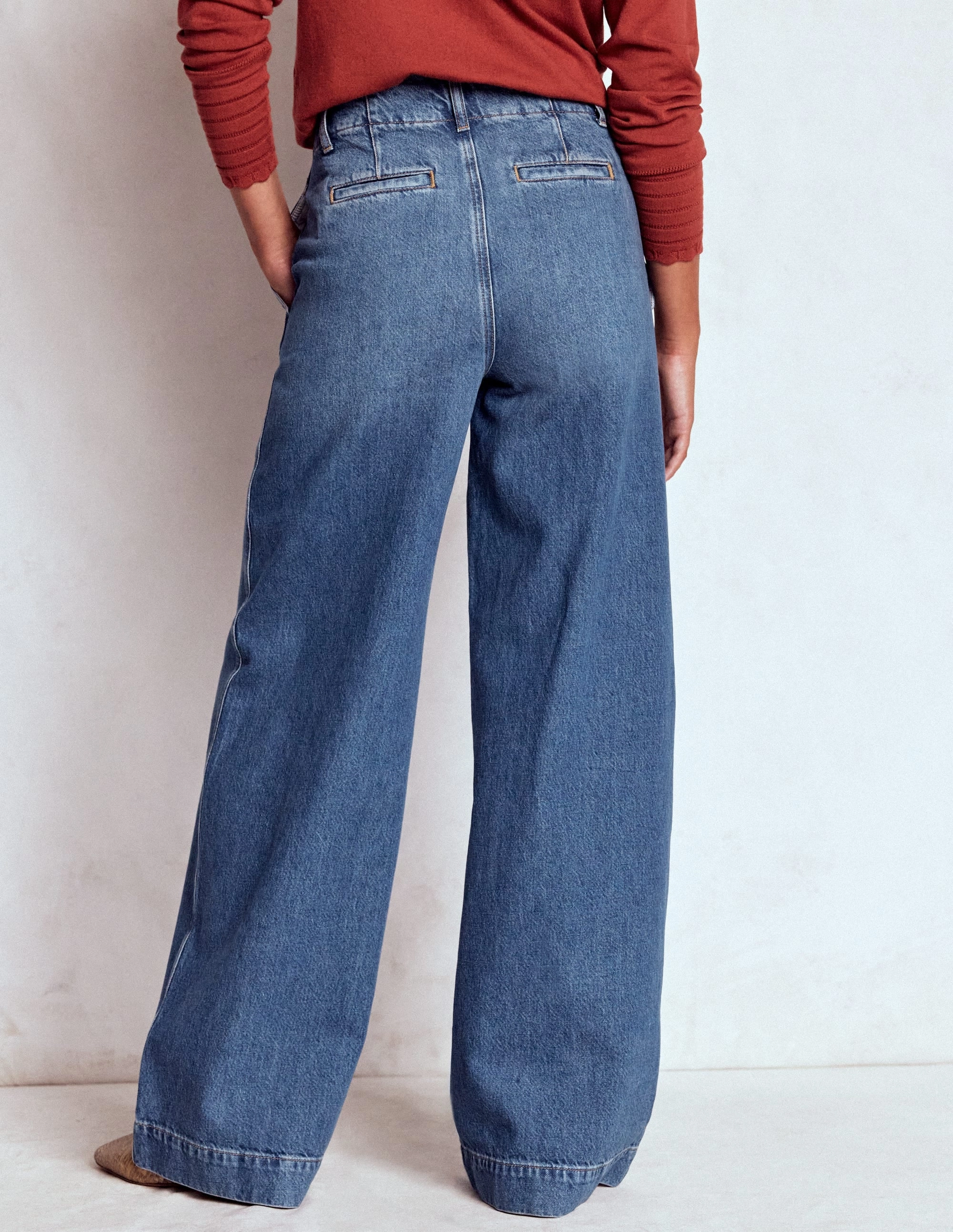 Stitch Detail Wide Leg Jeans-Mid Vintage Modern Cut Sporty Layers