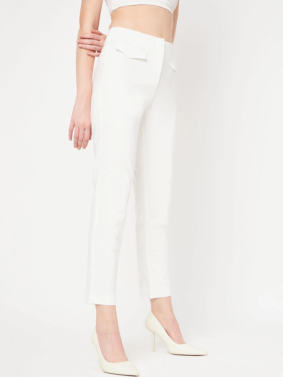 Sporty Vibe Madame White Solid Trouser