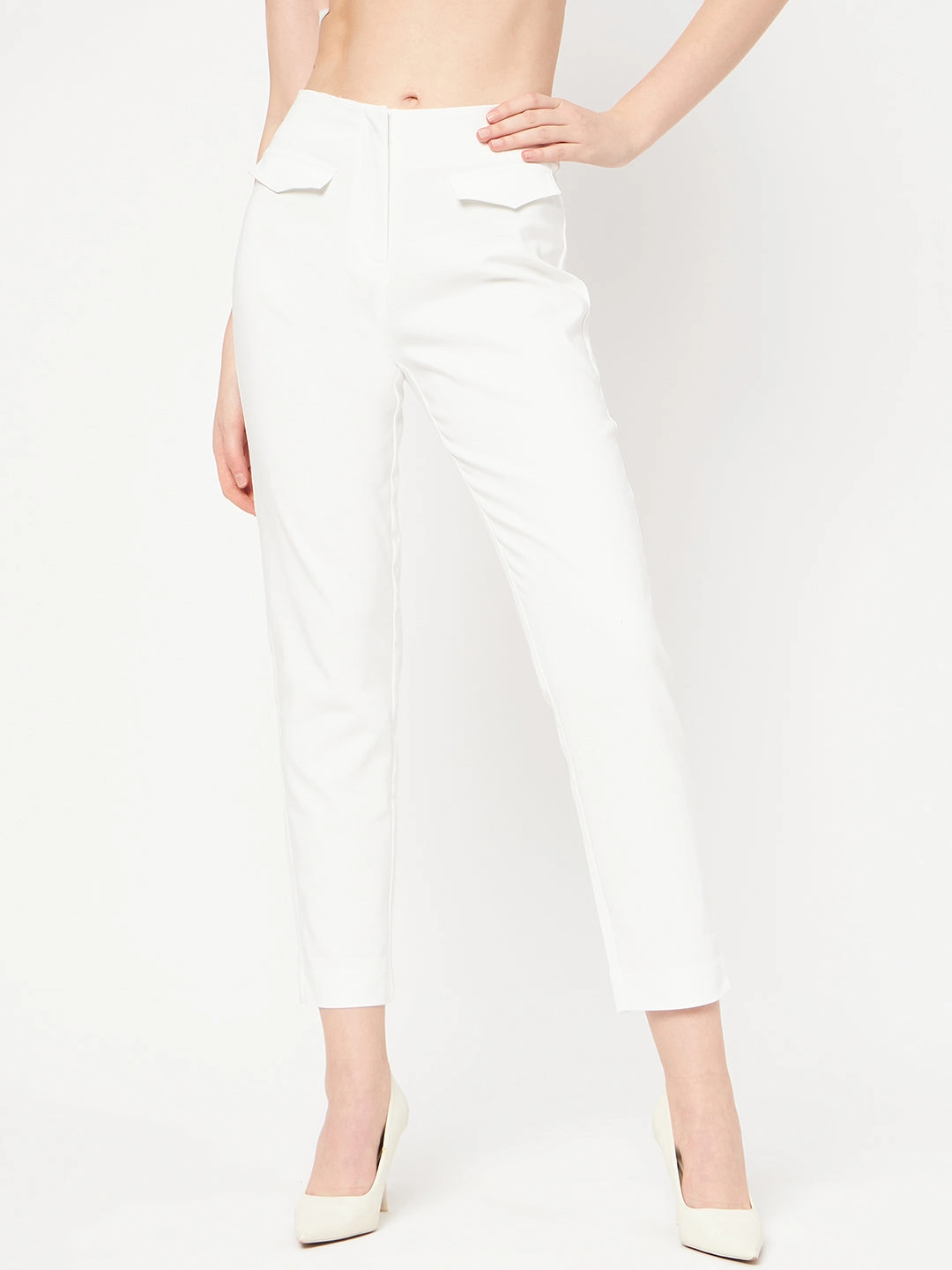 Madame White Solid Trouser Quick Layering