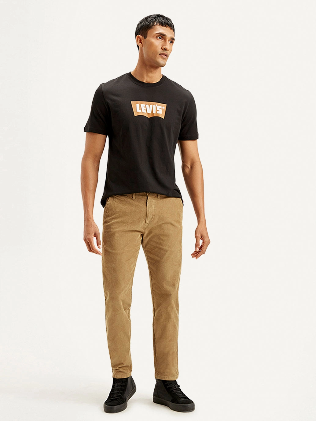 Men's Light-Brown Slim Tapered Fit Chinos Laser cut Distressed finish