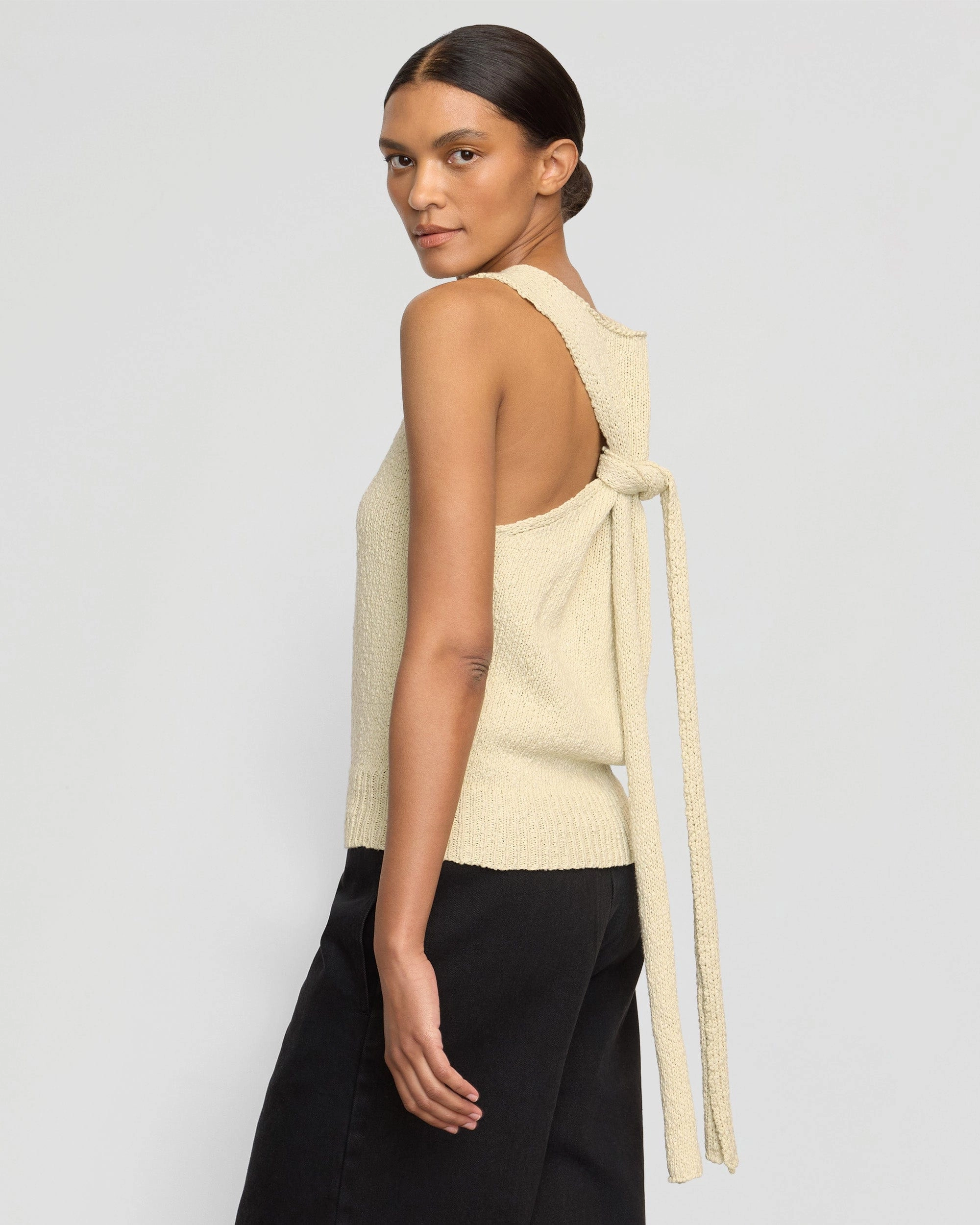 Arinna Tie-Racerback Organic Cotton Tank Soft Design Denim combination