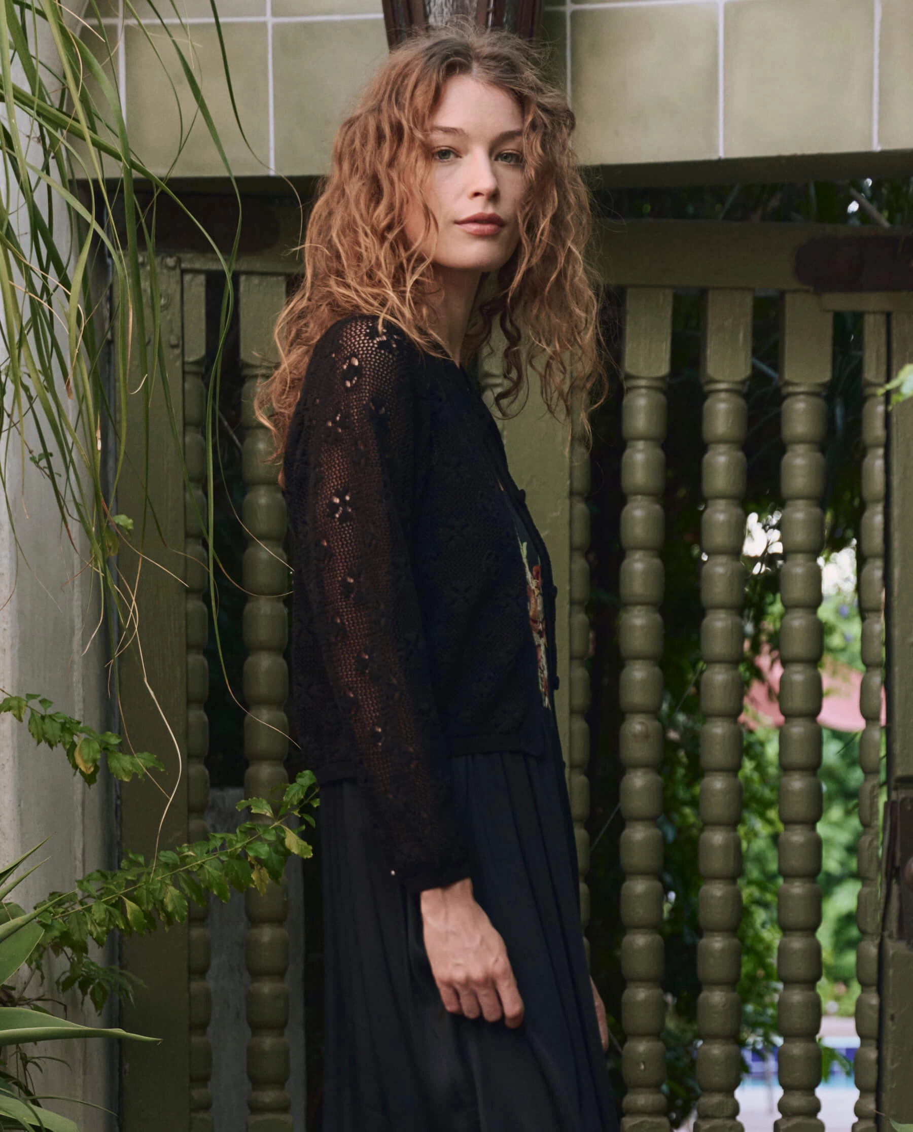 Reversible design Knitted Layering The Crochet Cardigan. -- Black