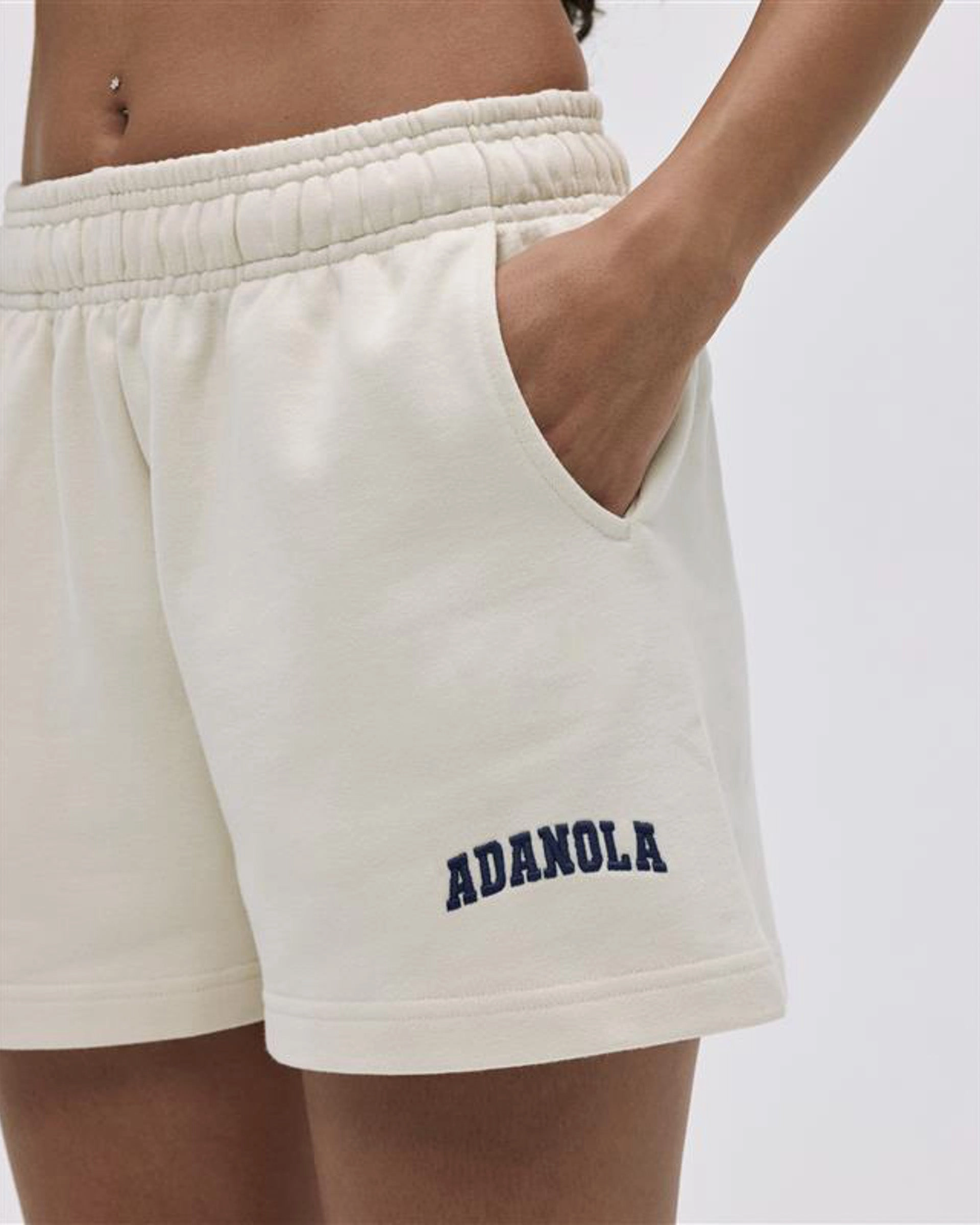 Recycled Polyester Blend Varsity Sweat Shorts - Marshmallow White/Midnight Blue